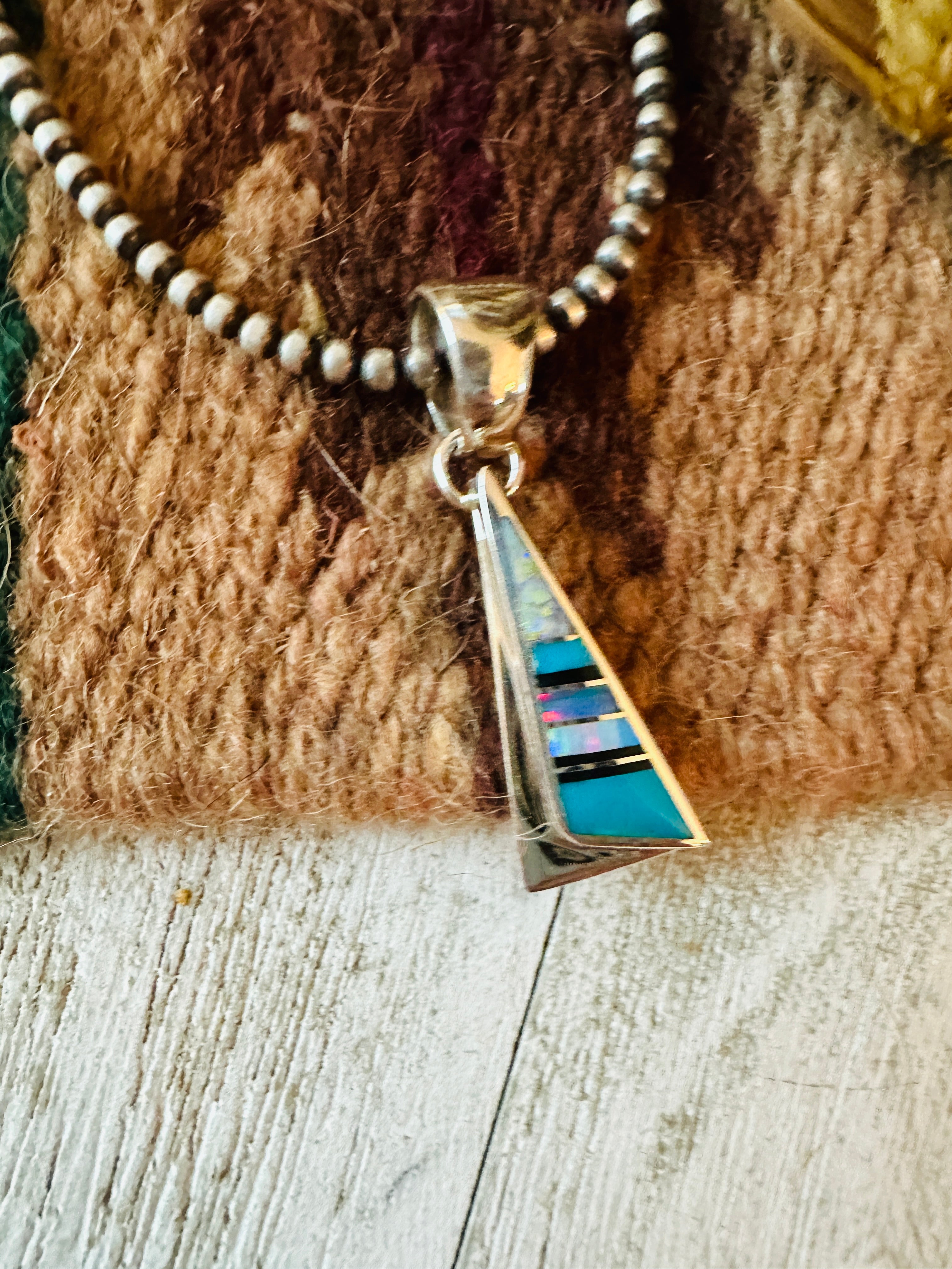 Navajo Multi Stone & Sterling Silver Inlay Pendant