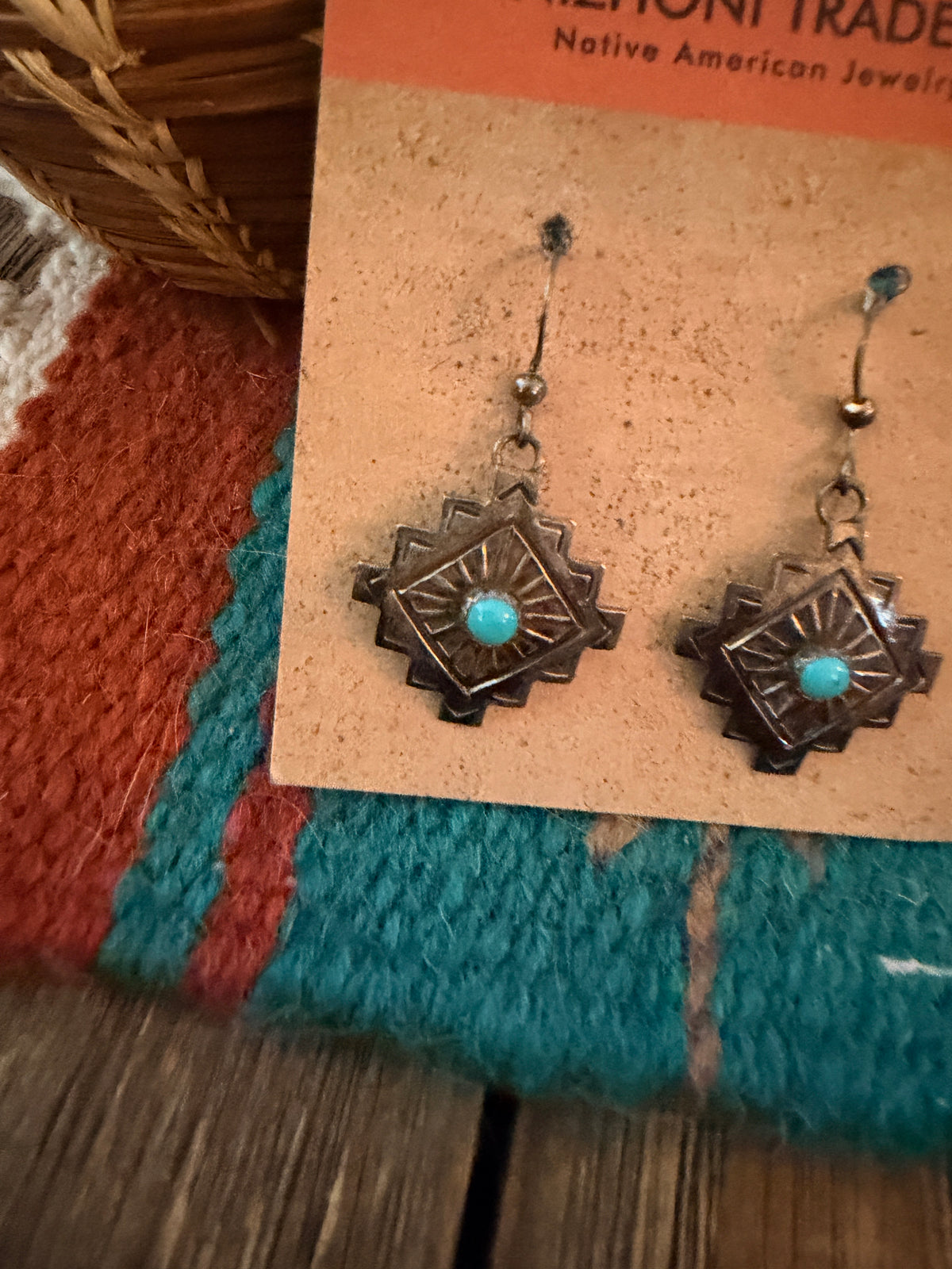 Old Pawn Handcrafted Sterling Silver & Turquoise Dangle Earrings