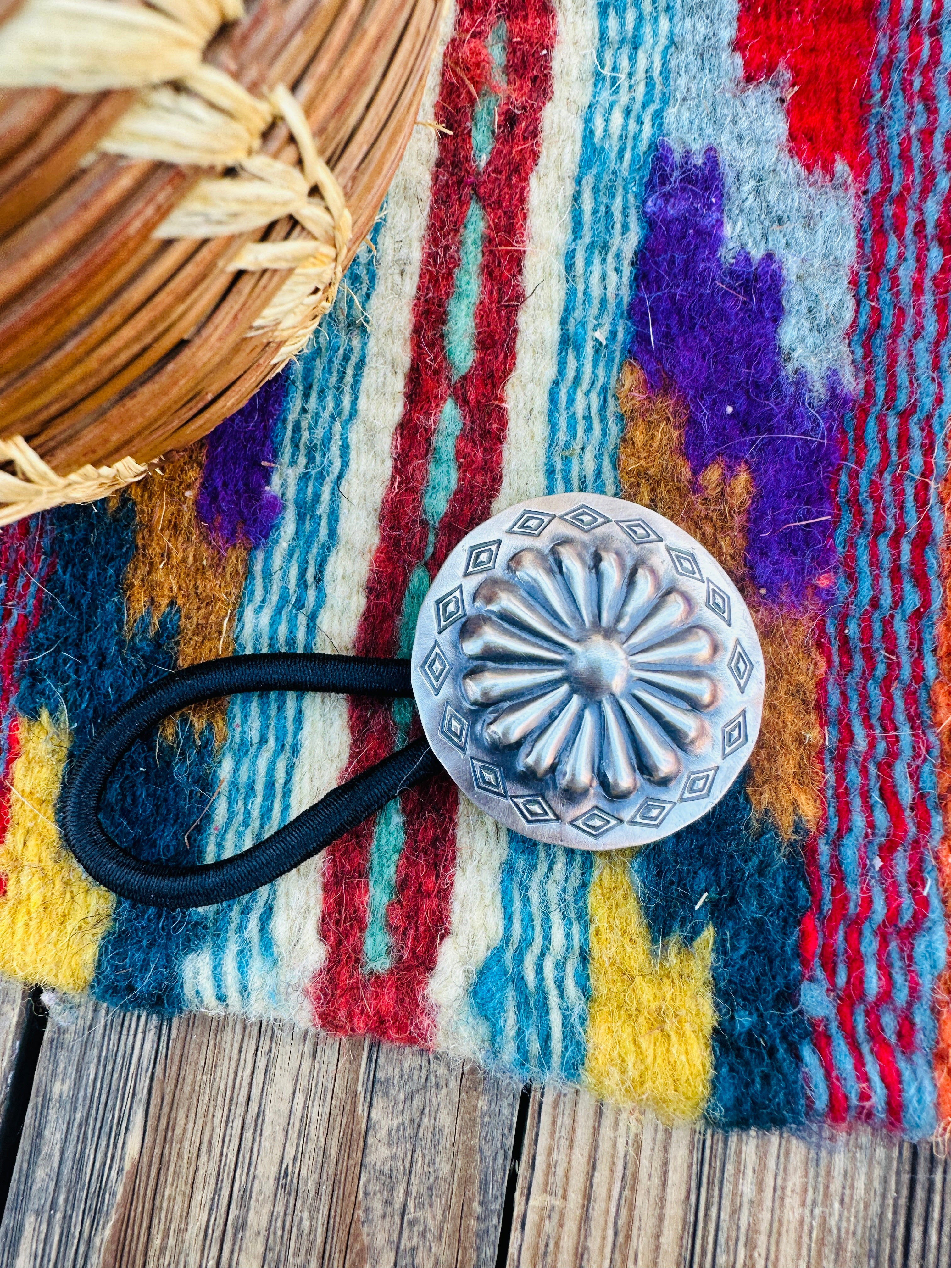 Handcrafted Sterling Silver Concho Hair Tieo