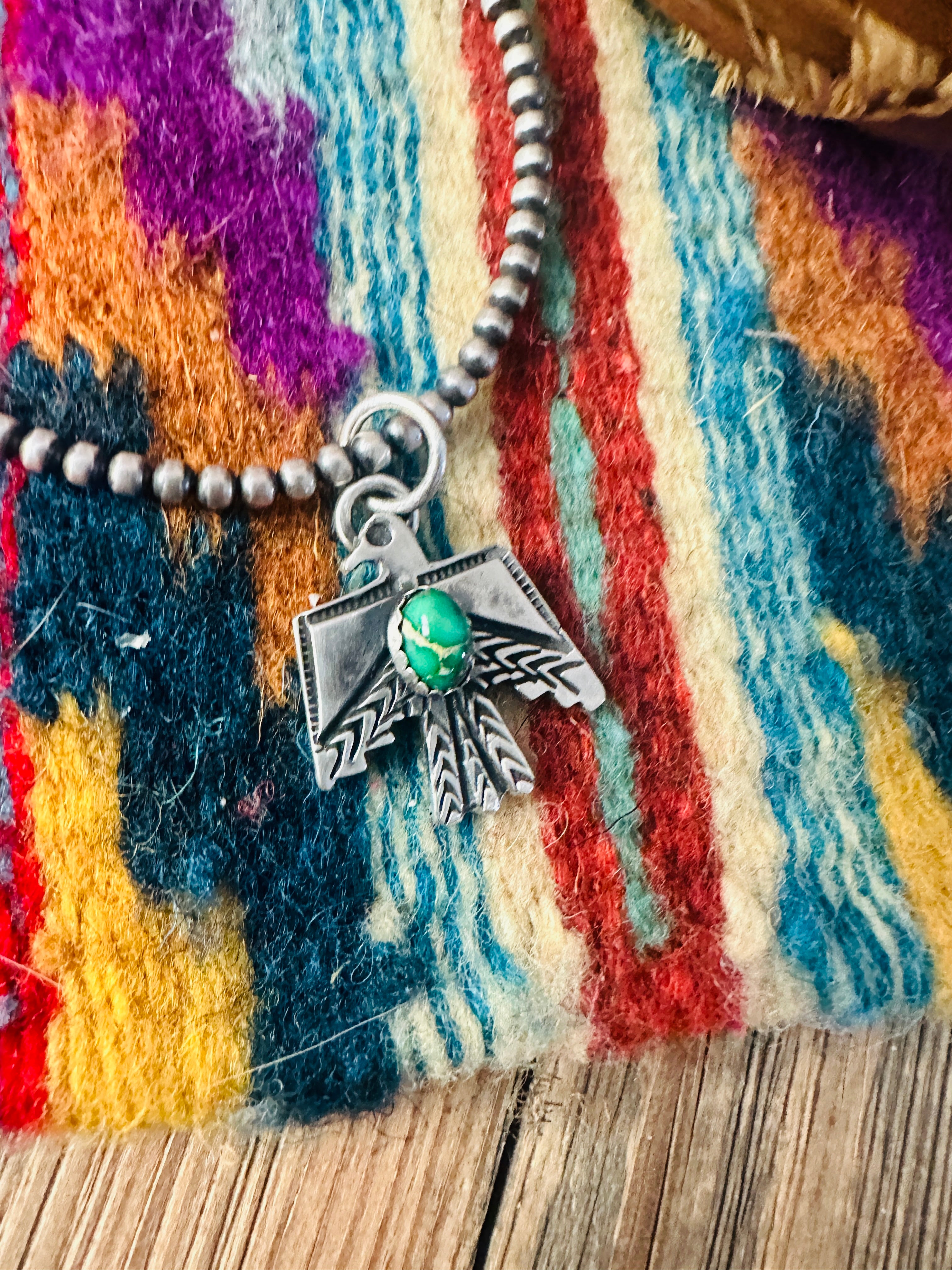 Handcrafted Sterling Silver & Sonoran Mountain Turquoise Thunderbird Pendant