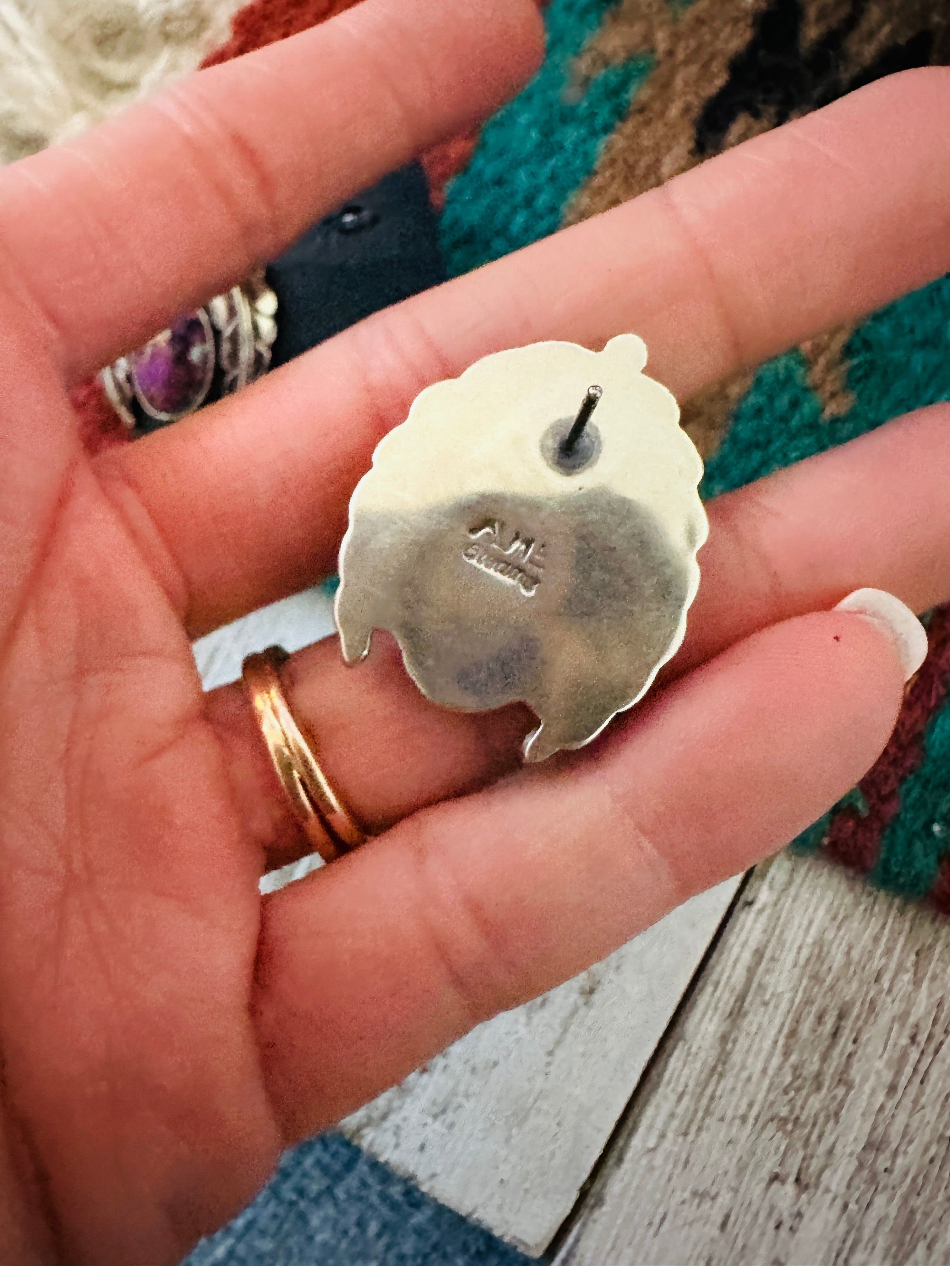 Navajo Pink Mojave & Sterling Silver Leaf Post Earrings