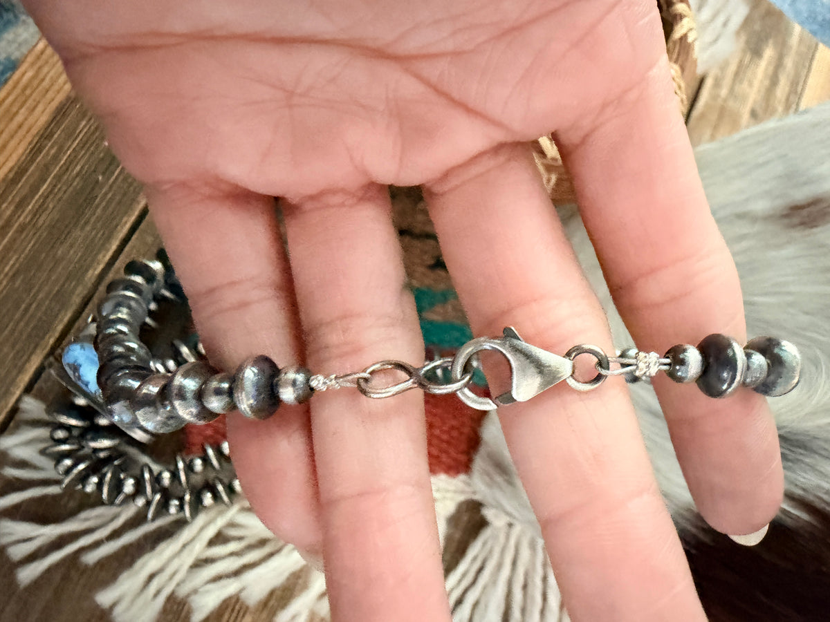 Handcrafted Turquoise & Sterling Silver Beaded Double Sided Jacla Necklace