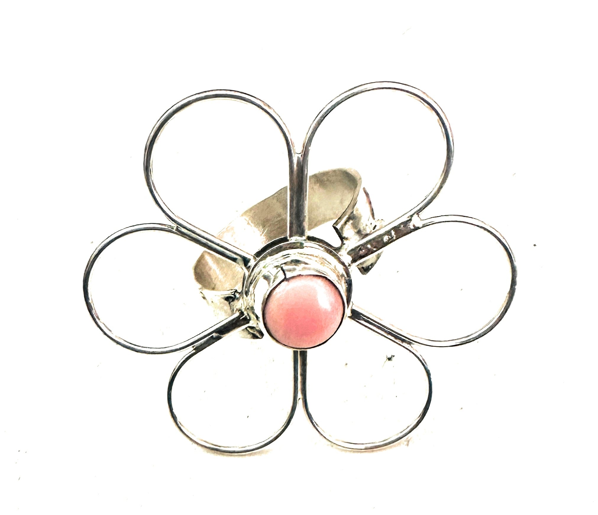 Navajo Sterling Silver & Queen Pink Conch Shell Flower Ring