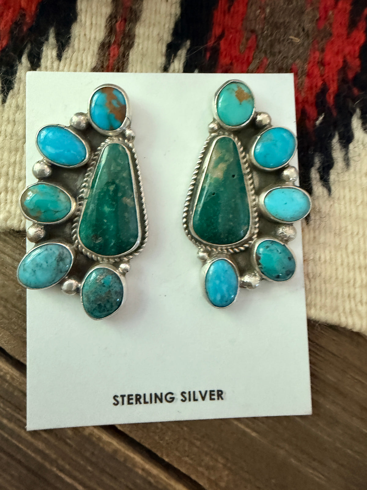 Handcrafted Turquoise & Sterling Silver Cluster Post Earrings by Geraldine James