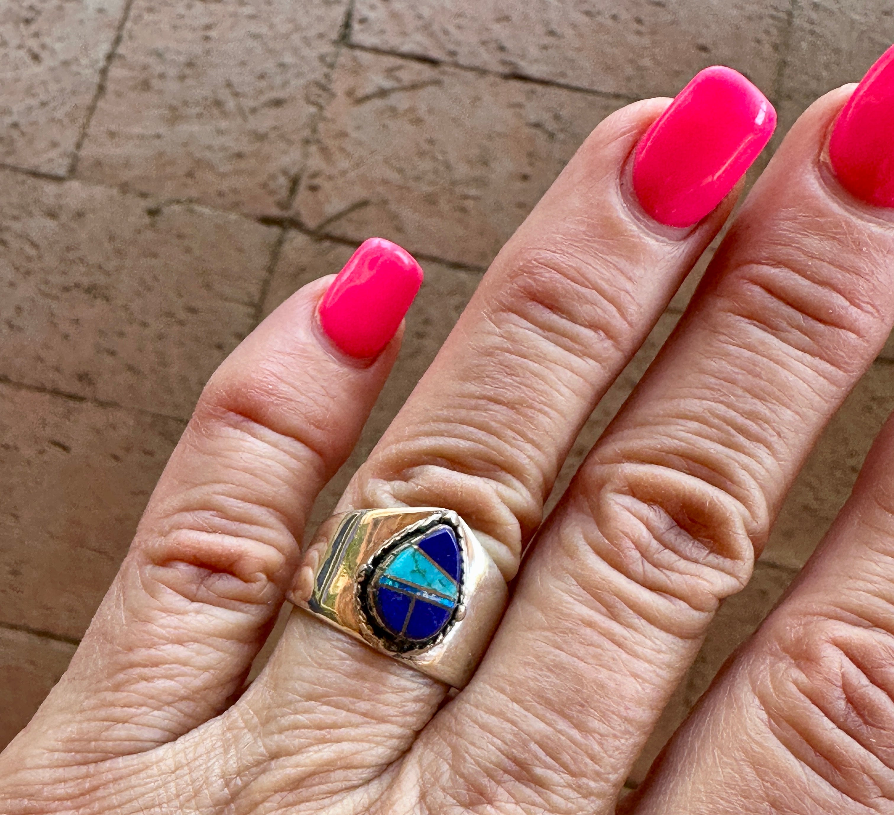 Lapis & Turquoise & Sterling Silver Drop Cigar Band