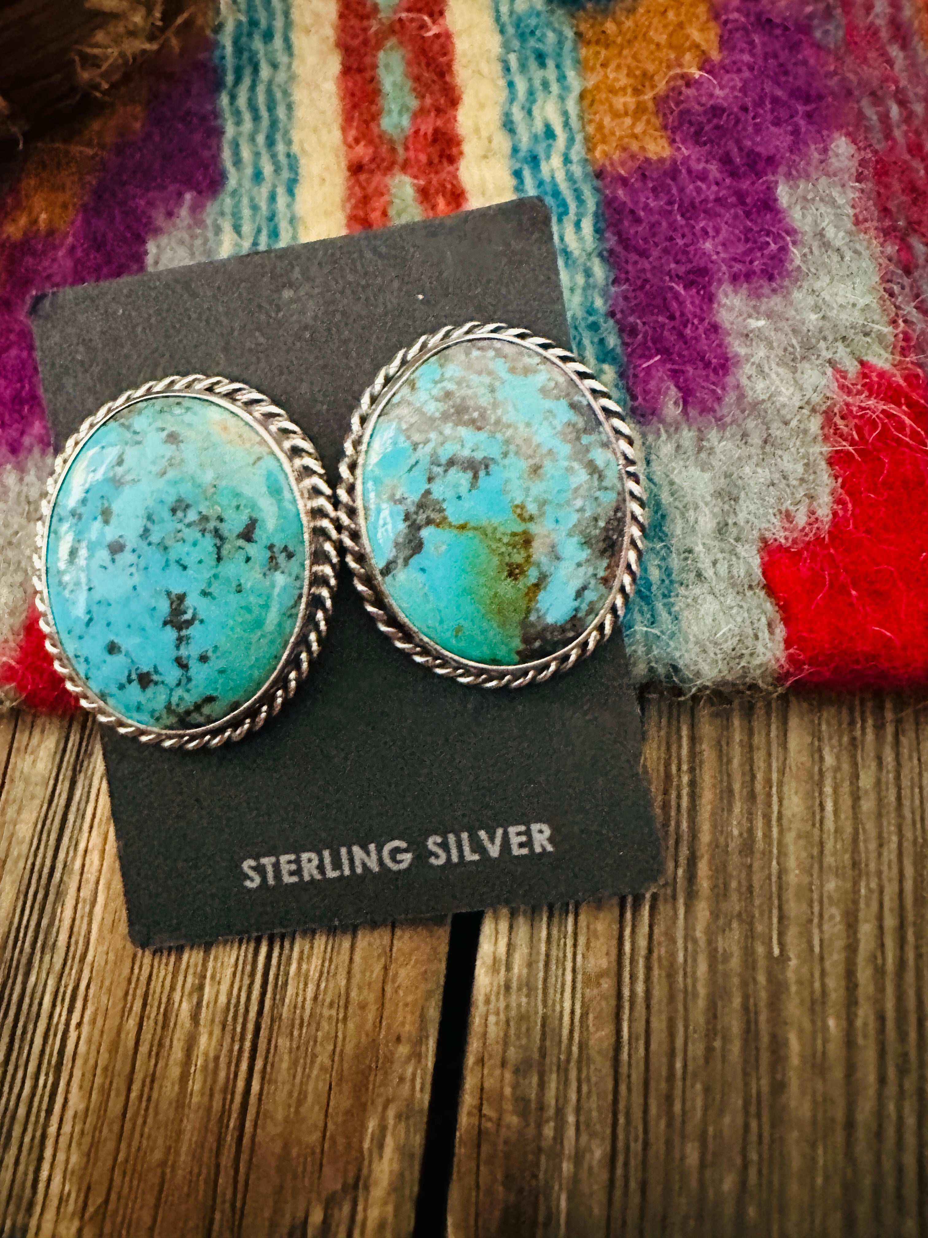 Handcrafted Turquoise & Sterling Silver Post Earrings