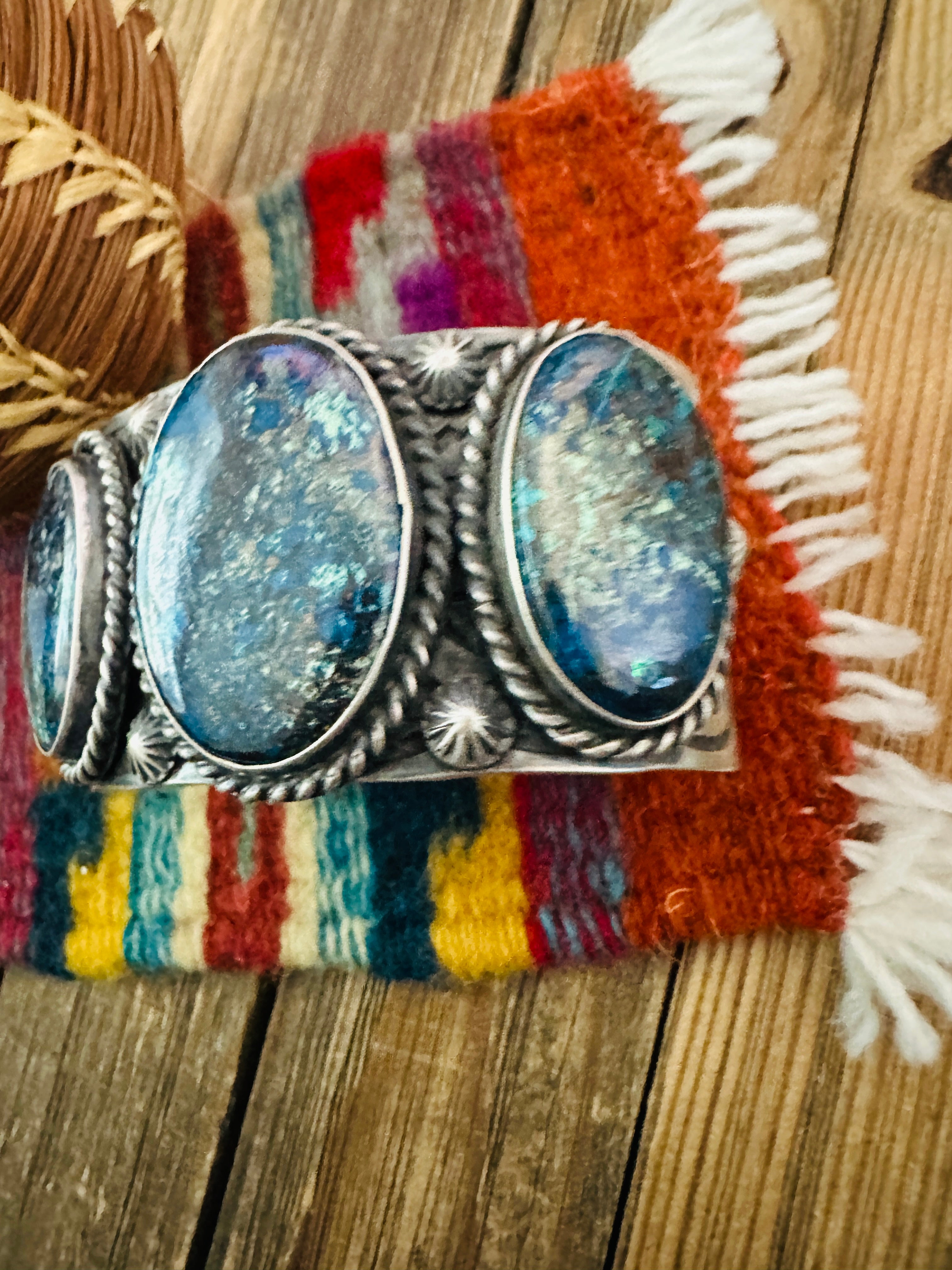 Handcrafted Sterling Silver & Azurite Chrysocolla Cuff Bracelet by Chimney Butte