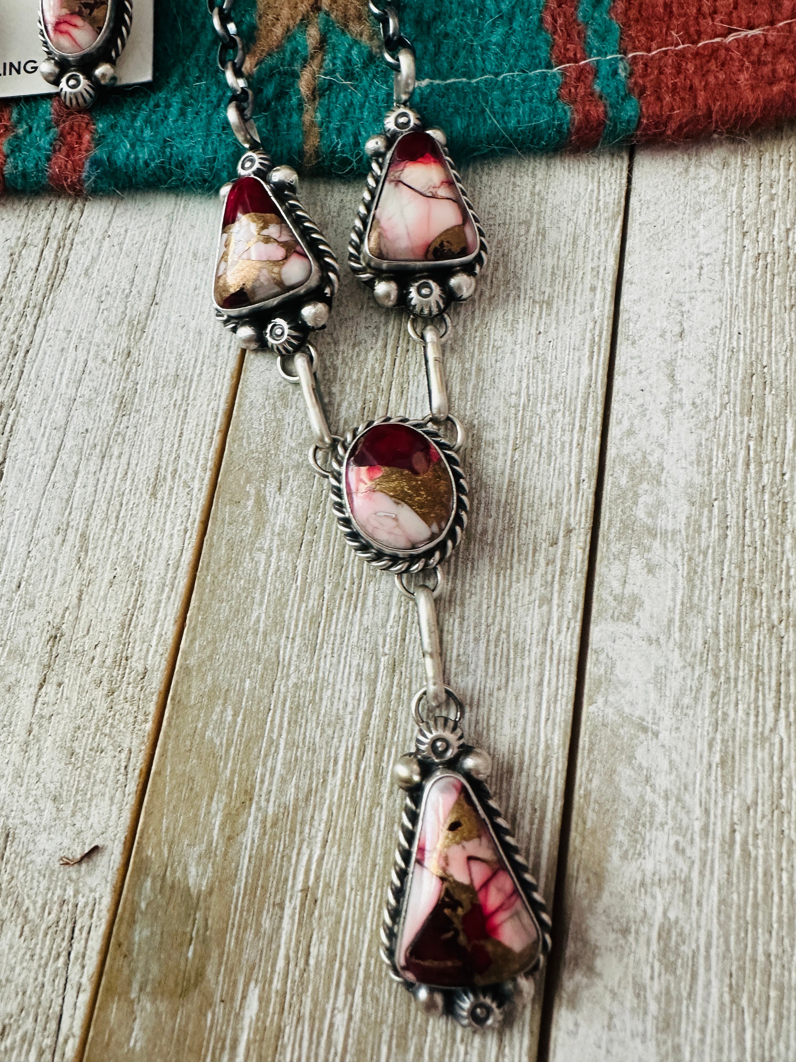 Handcrafted Rose Dahlia & Sterling Silver Necklace and Earring Set