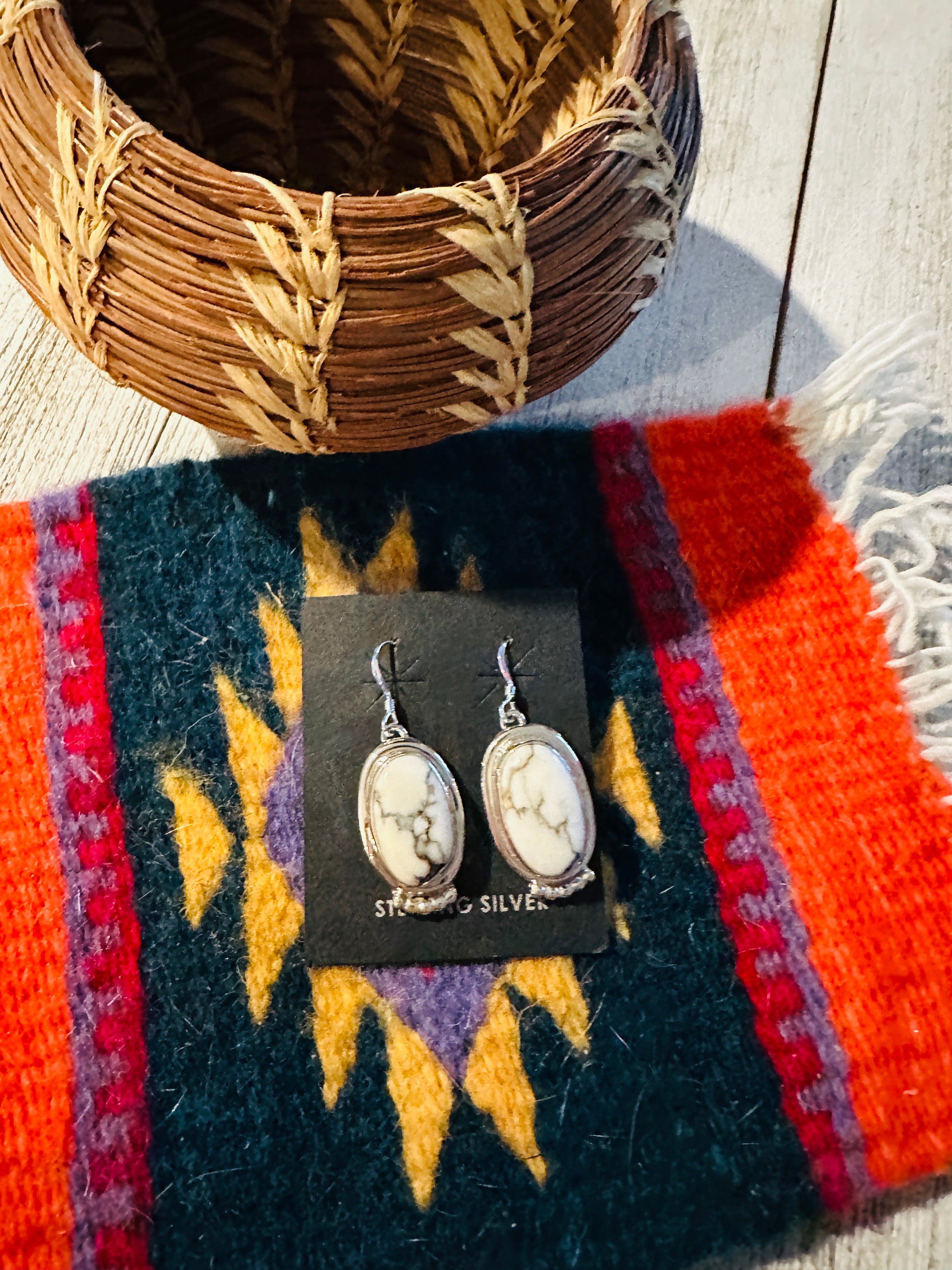 Navajo Howlite and Sterling Silver Dangle Earrings