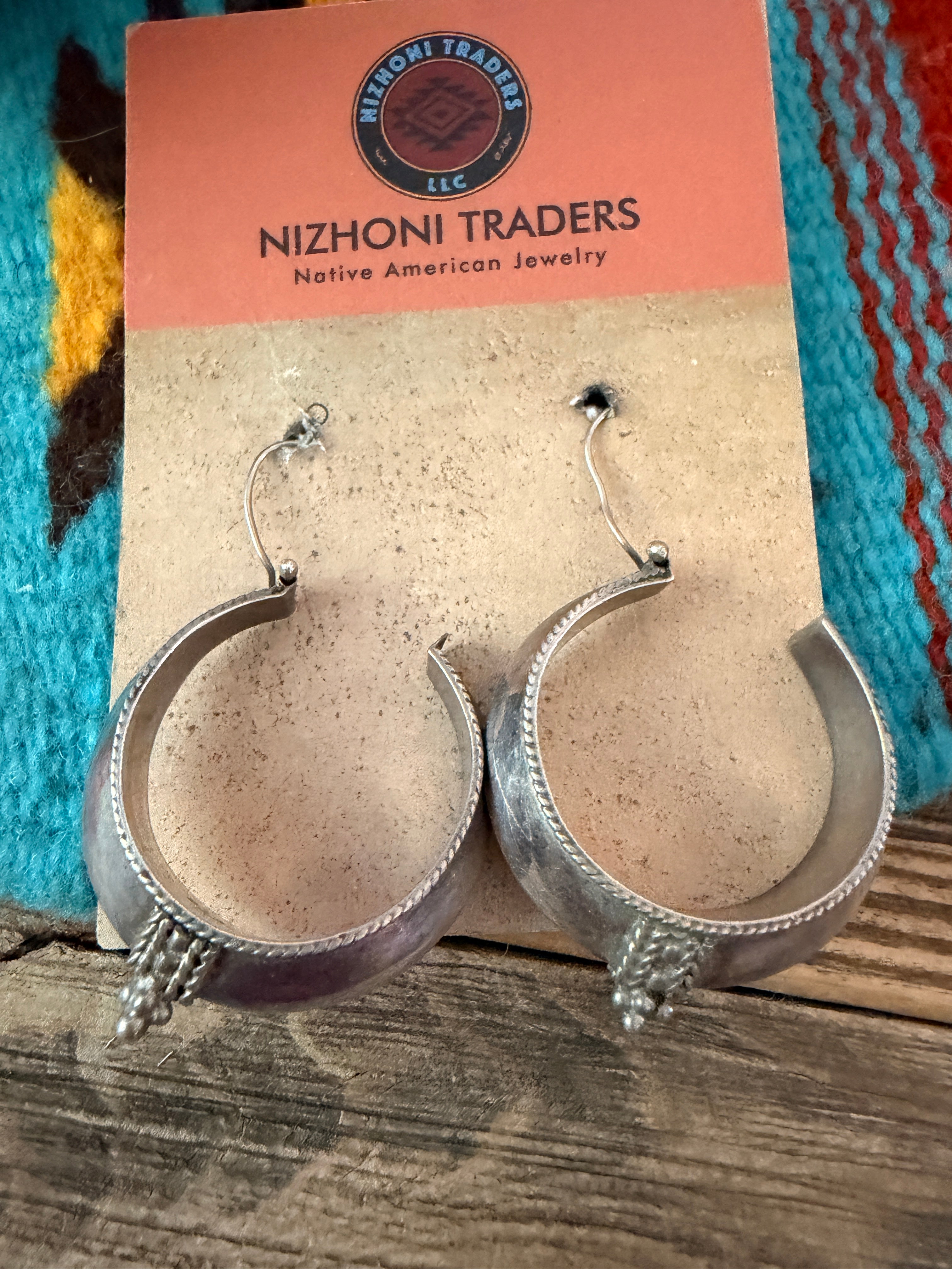 Old Pawn Handcrafted Sterling Silver Hoop Earrings