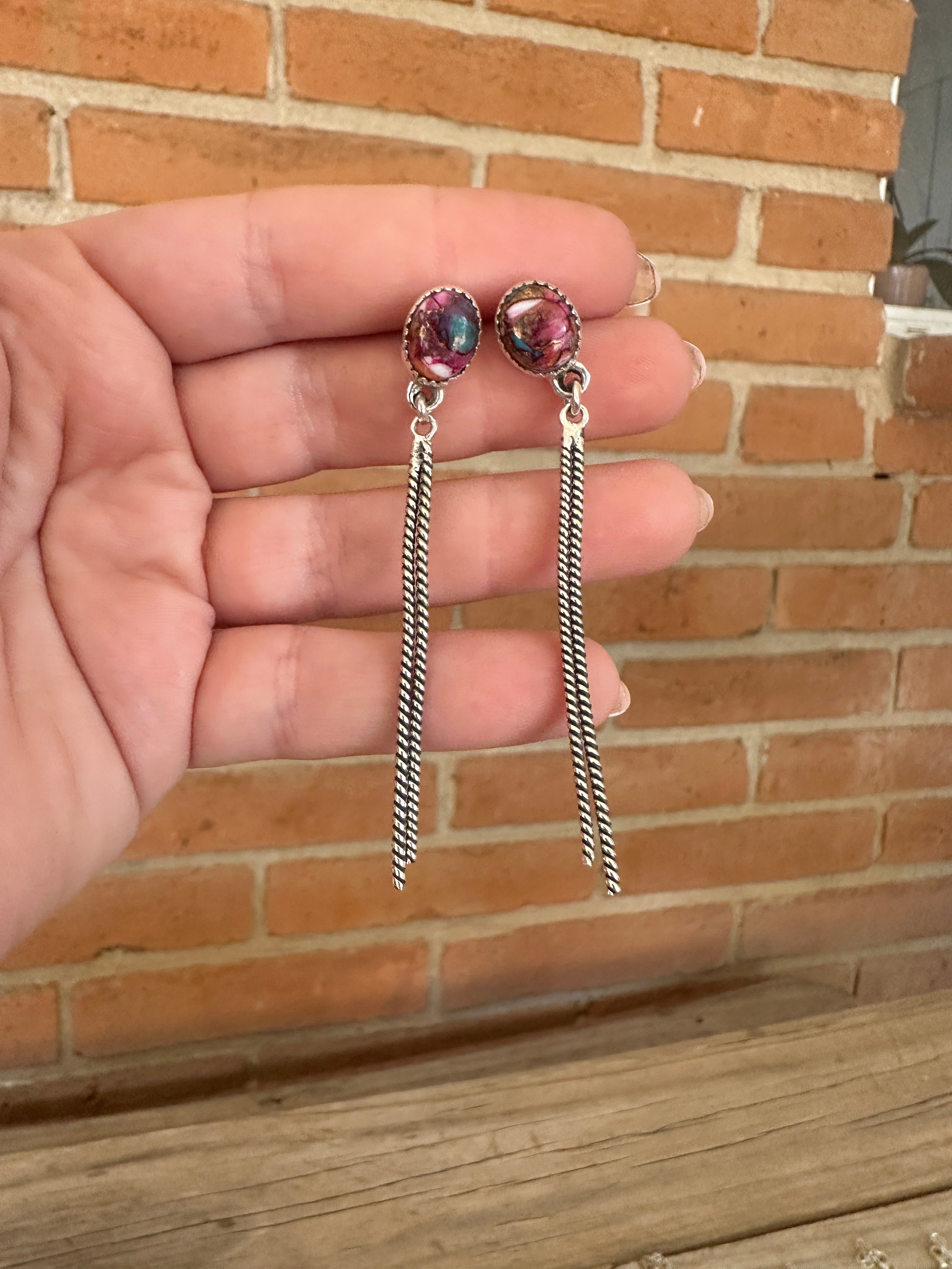 Handmade Sterling Silver, Pink Dream Mojave Post Dangle Earrings