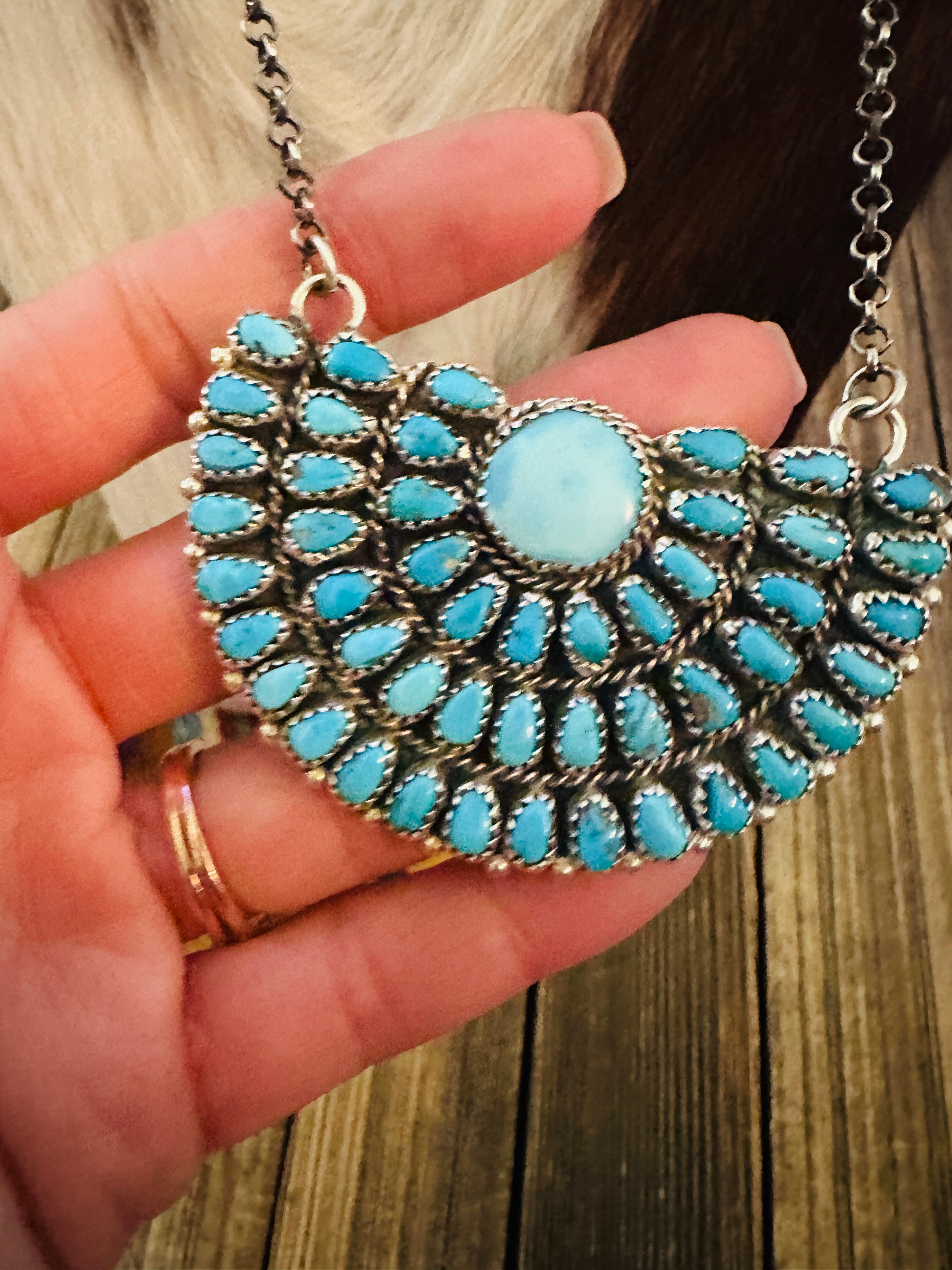 Handcrafted Turquoise & Sterling Silver Cluster Necklace