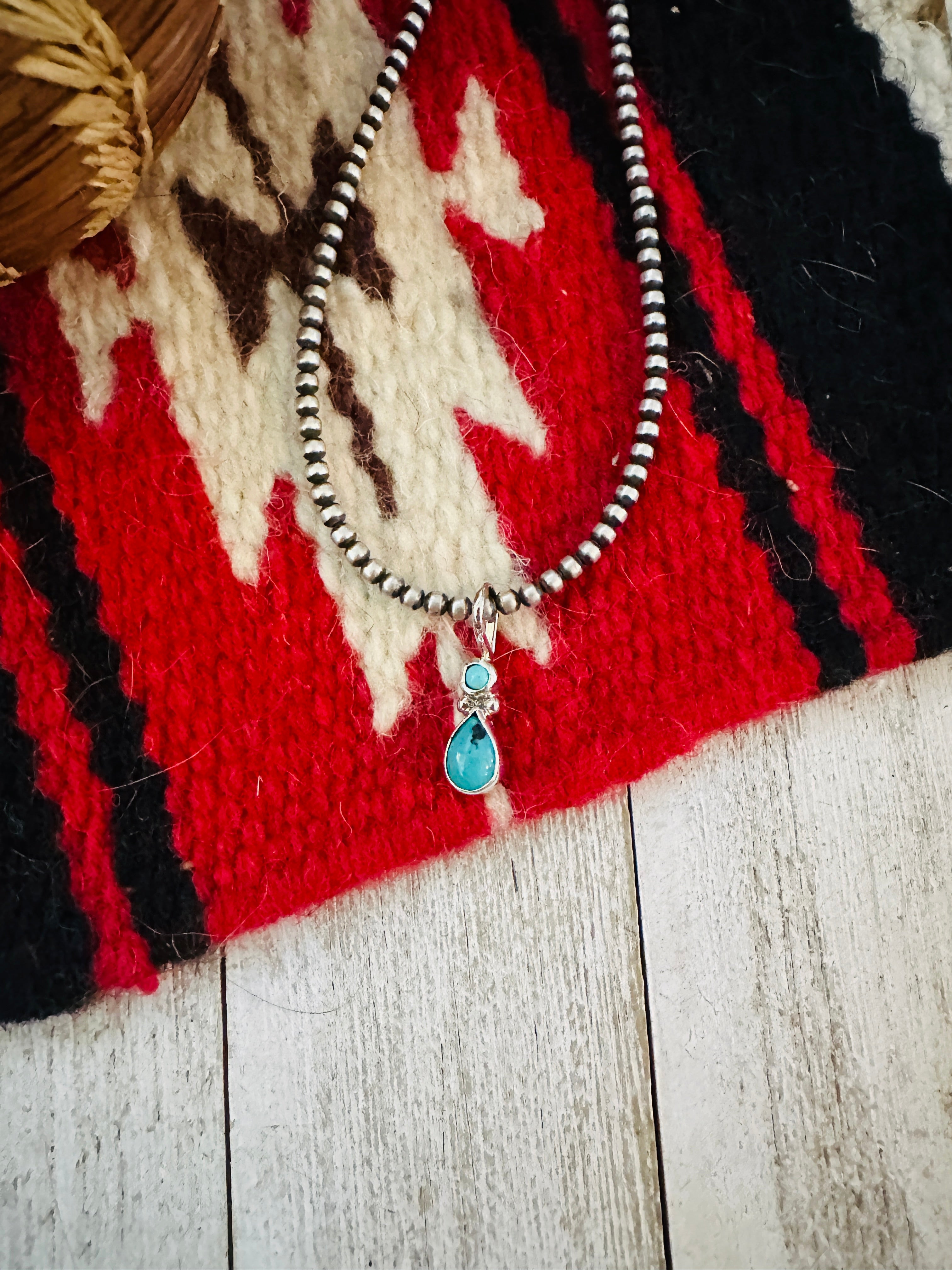 Navajo Turquoise & Sterling Silver Two-Stone Pendant