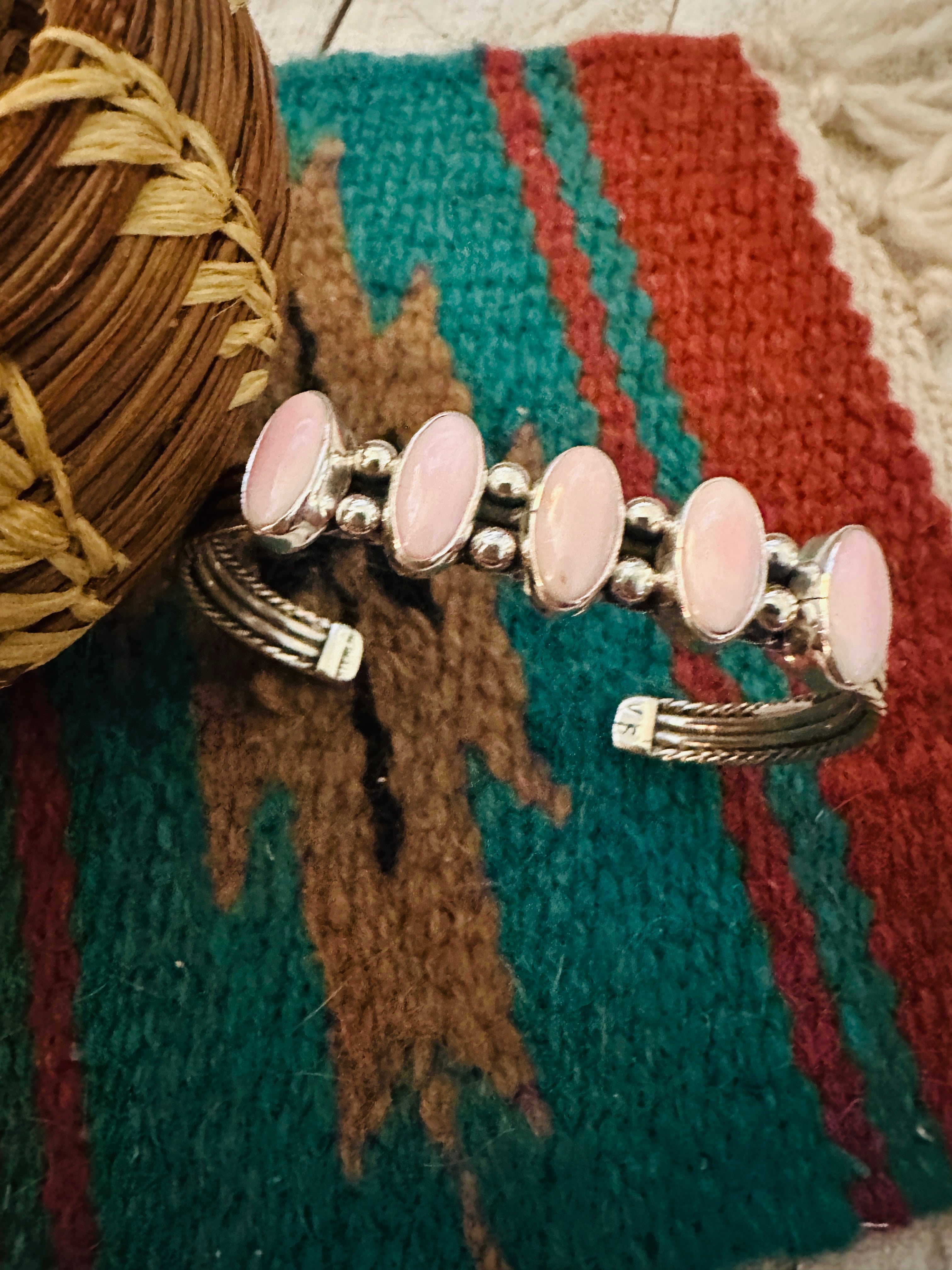 Navajo Queen Pink Conch & Sterling Silver Cuff Bracelet