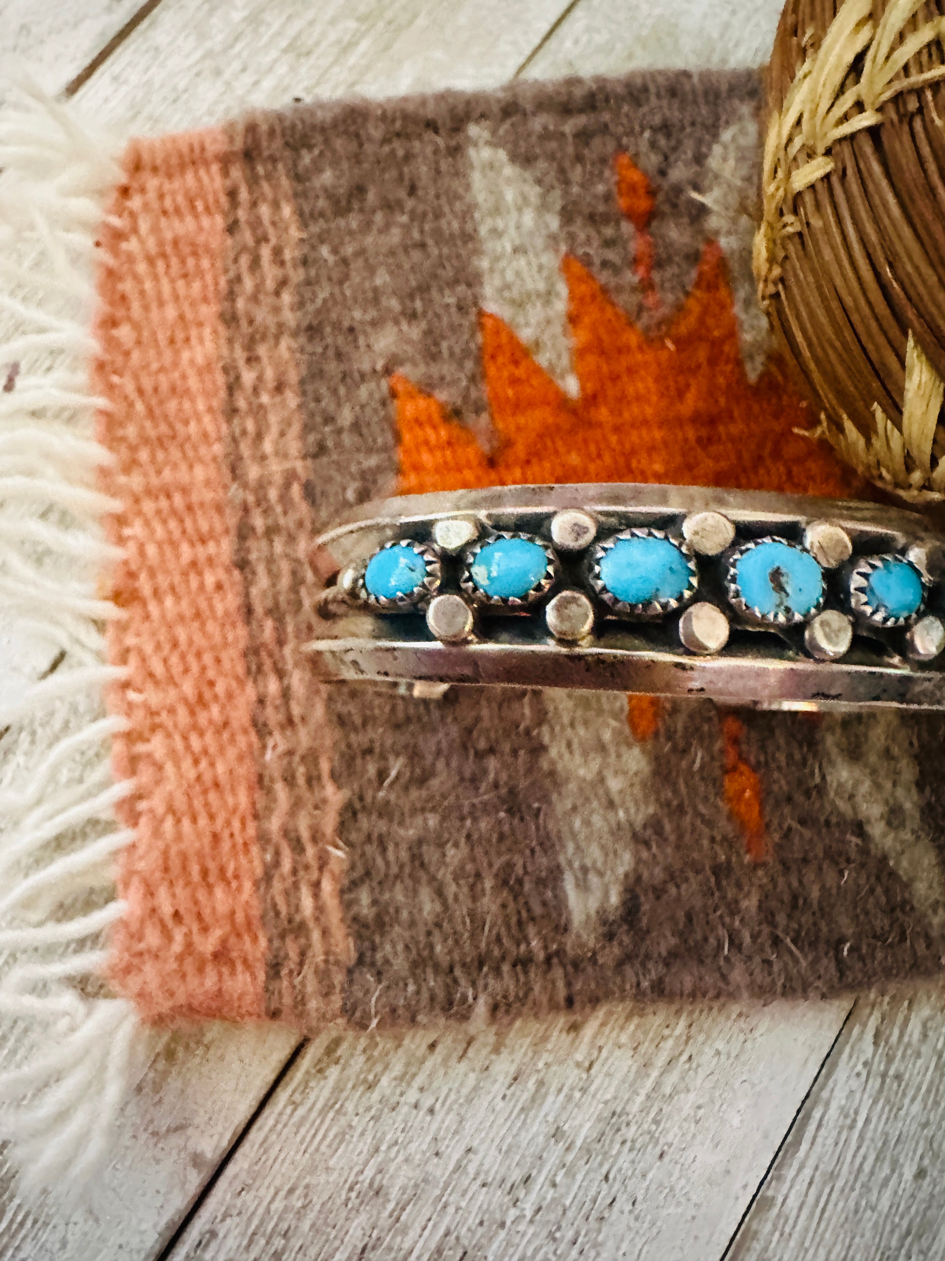 Handcrafted Old Pawn Turquoise & Sterling Silver Cuff Bracelet /