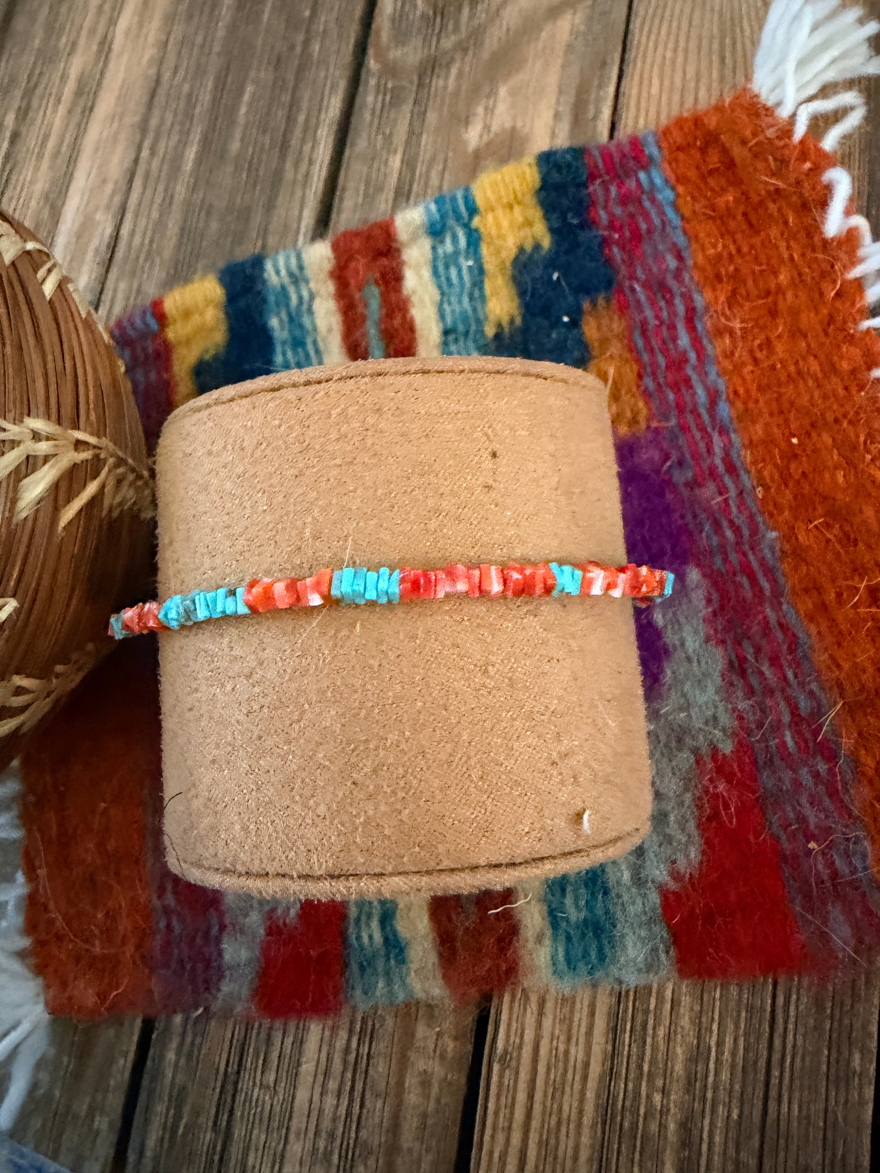 Handcrafted Turquoise, Spiny Oyster & Sterling Silver Beaded Bracelet