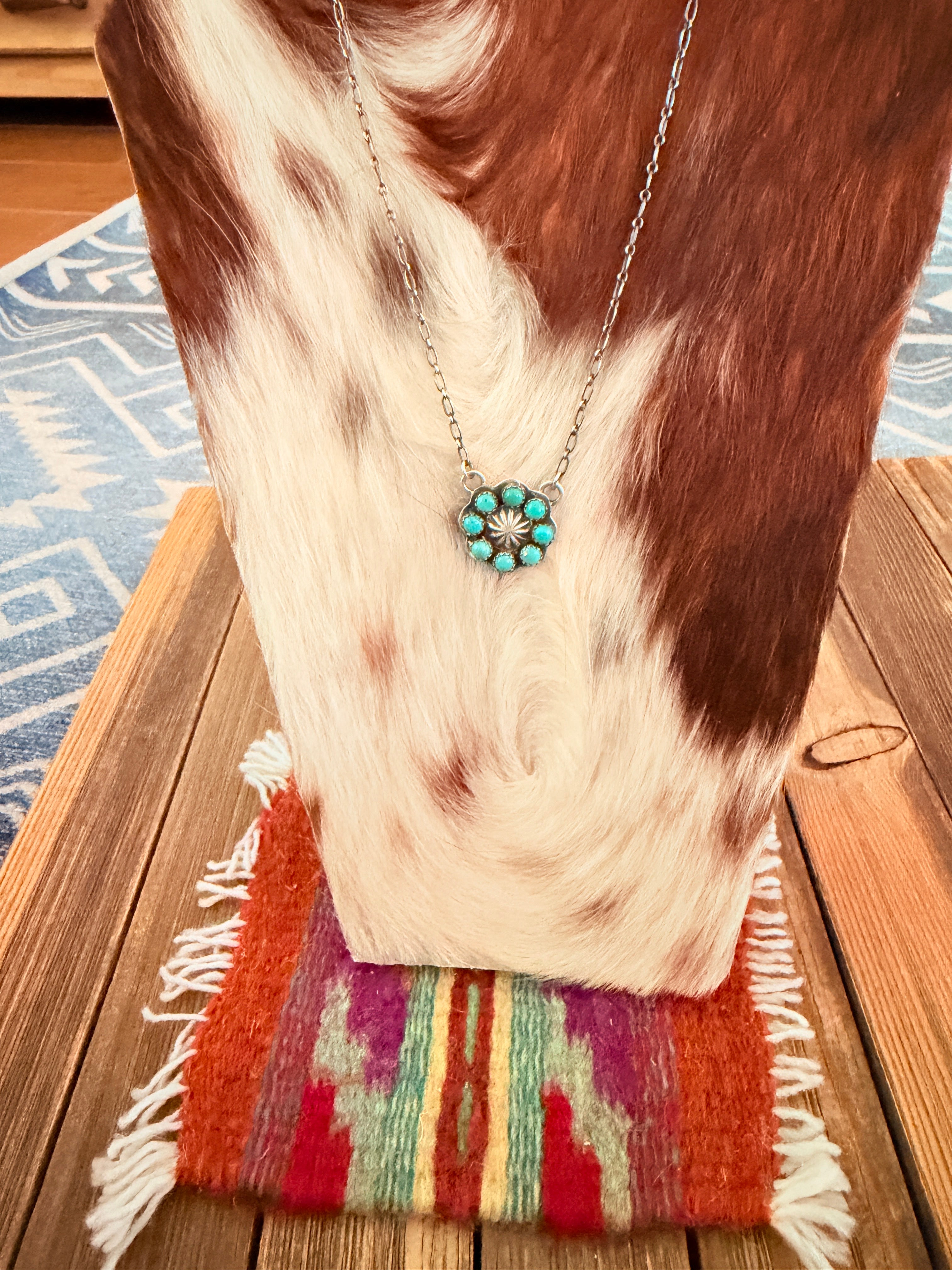 Handcrafted Turquoise & Sterling Silver Cluster Necklace by Marcella James