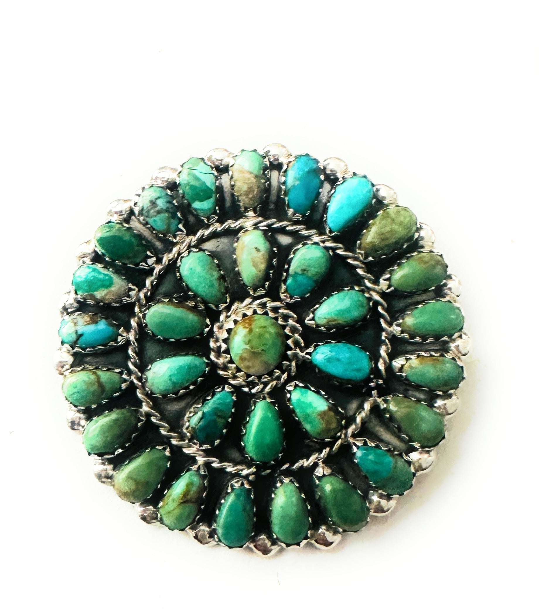 Navajo Turquoise & Sterling Silver Cluster Brooch