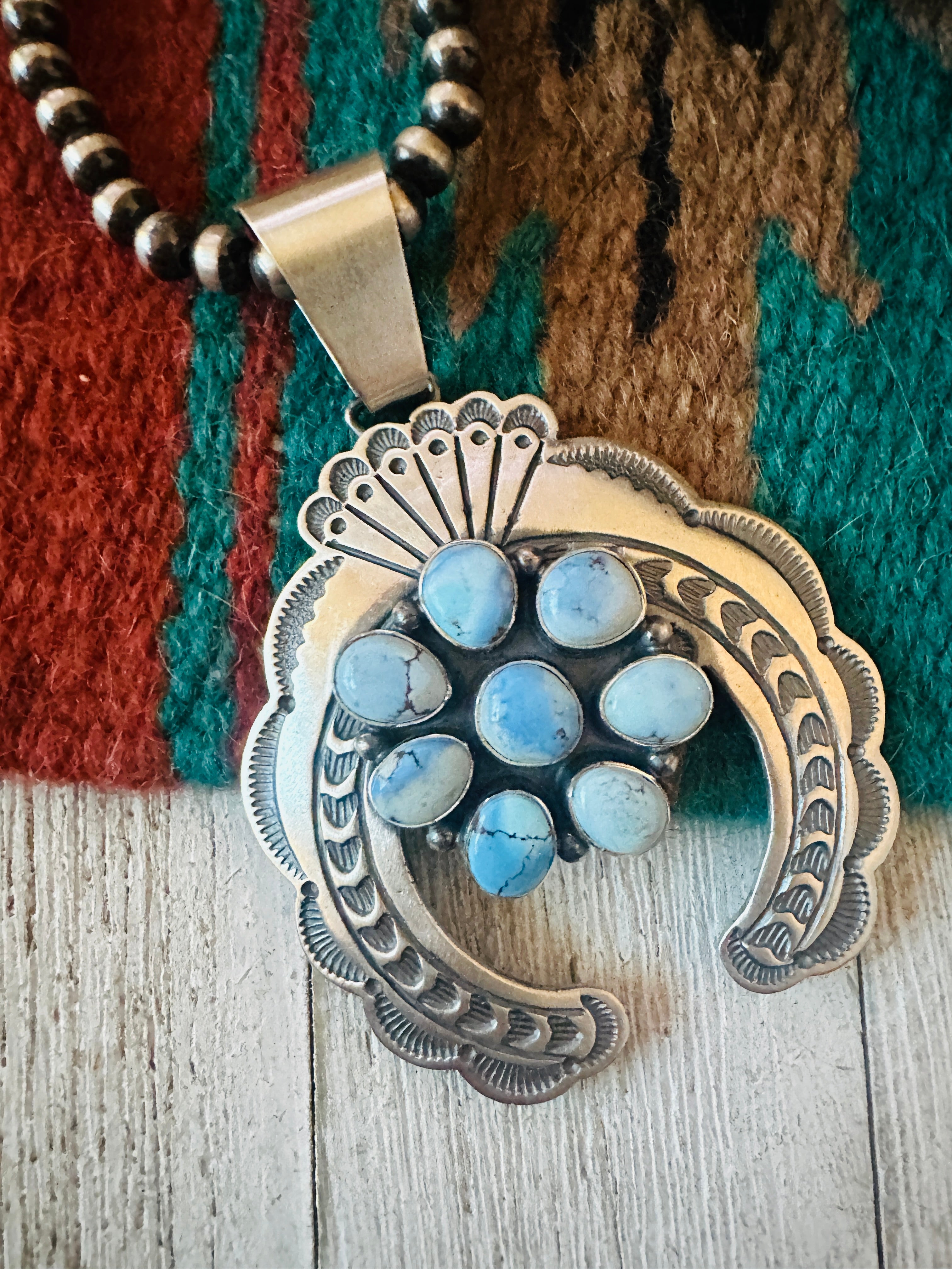 Navajo Sterling Silver & Golden Hills Turquoise Naja Pendant