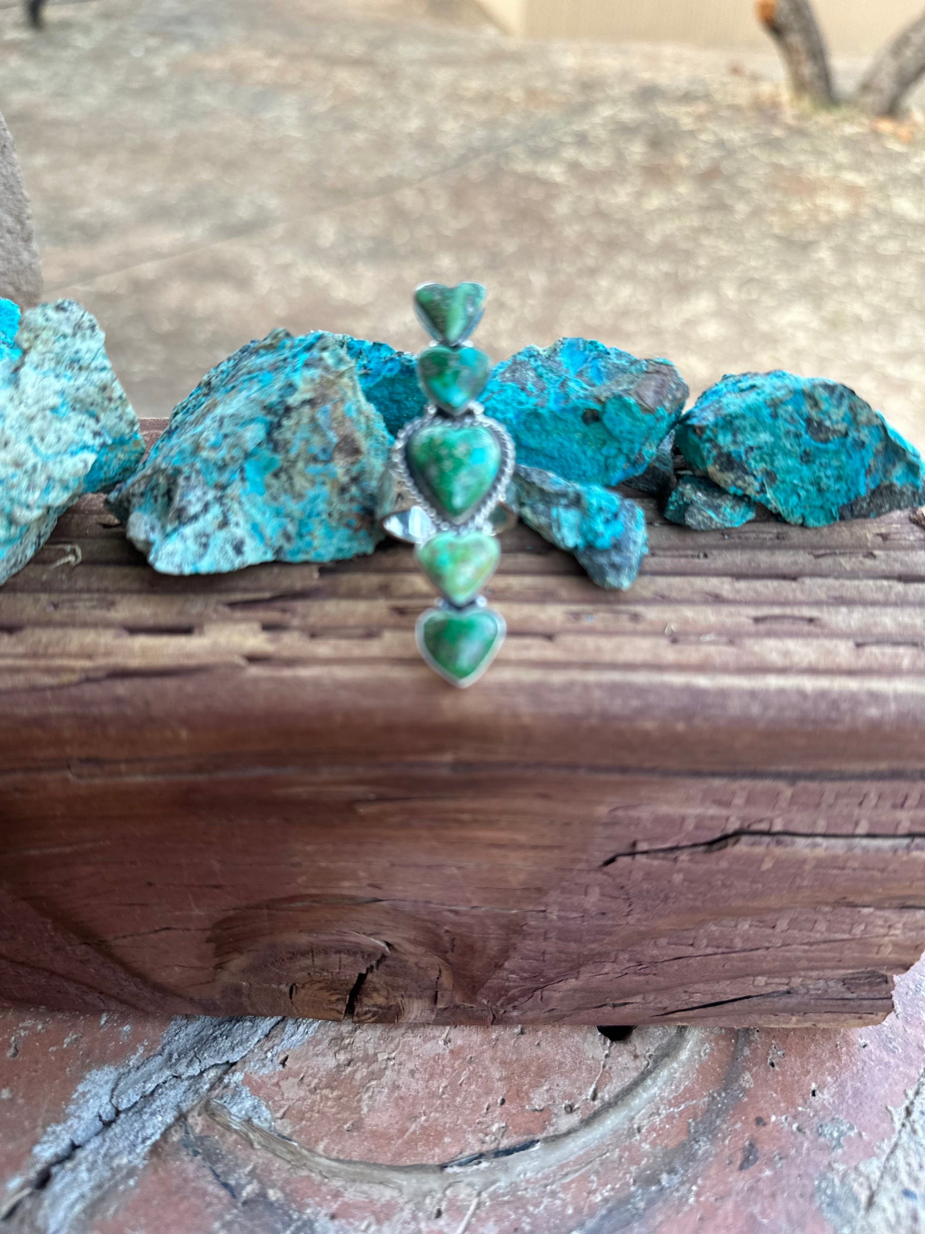 Beautiful Handmade Heart 5 Stone Sonoran Turquoise And Sterling Silver