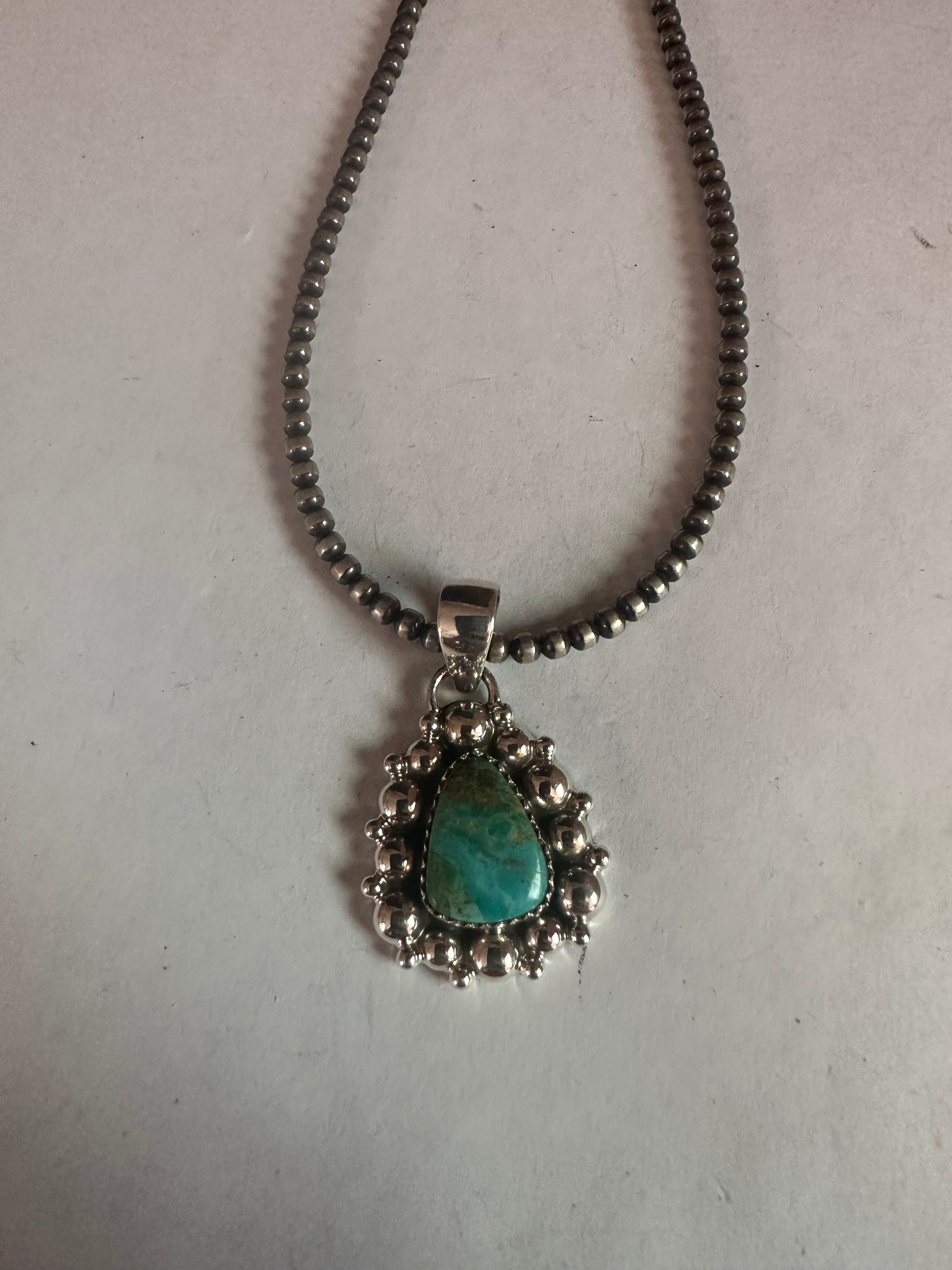 Handmade Natural Turquoise & Sterling Silver Ball Pendant