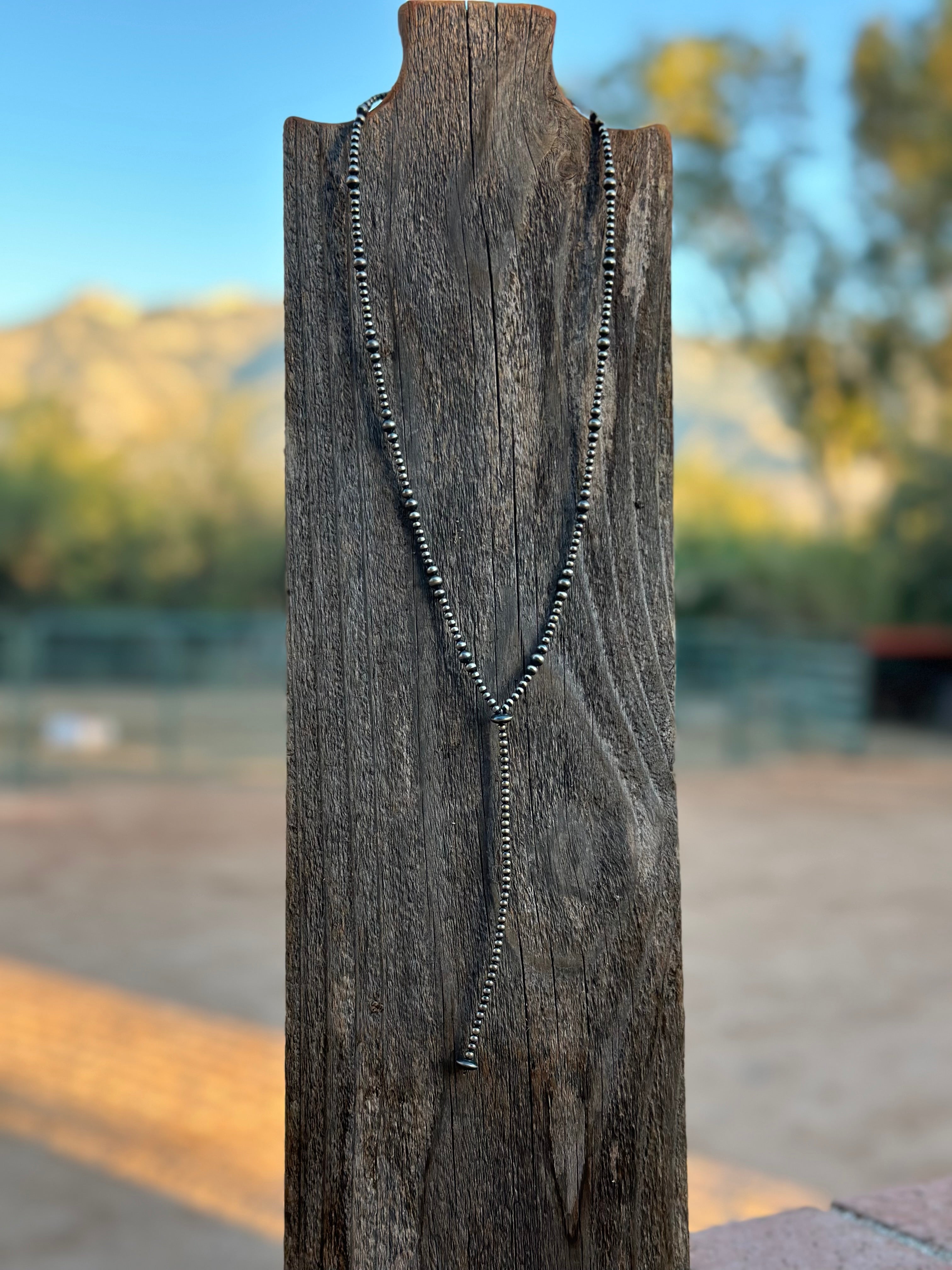 Handmade Sterling Silver Beaded Drop Lariat Necklace