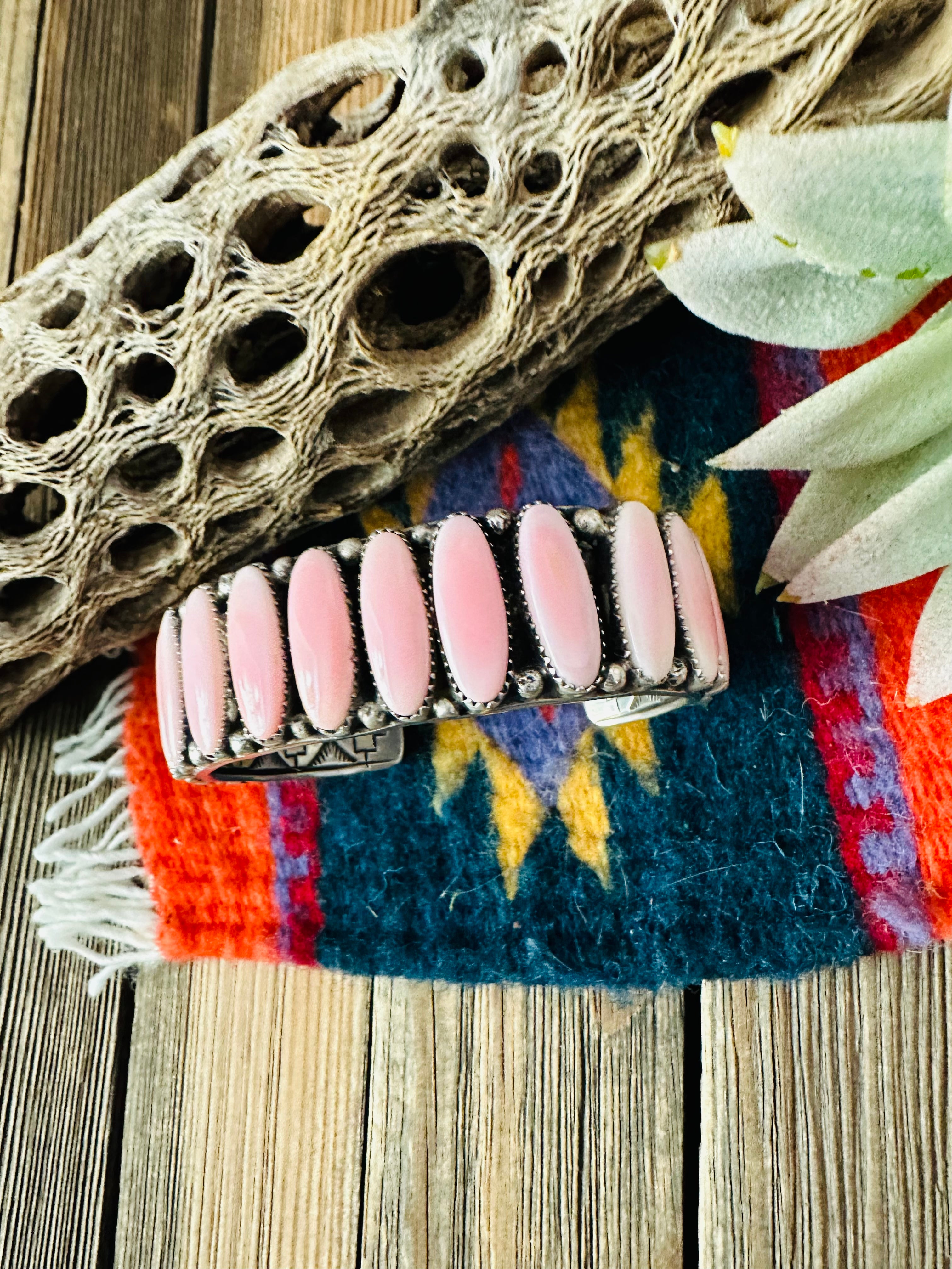 Navajo Queen Pink Conch Shell & Sterling Silver Cuff Bracelet