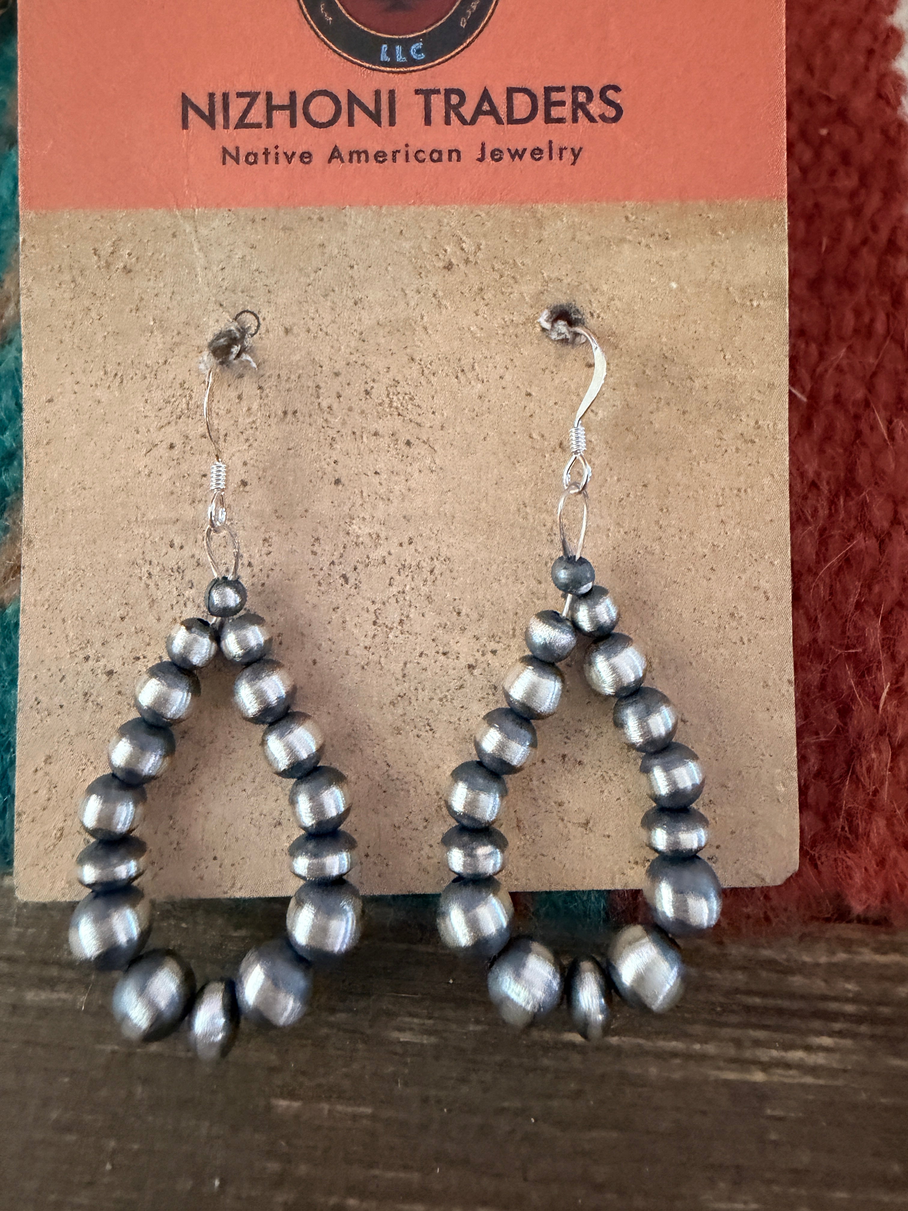 Handcrafted Sterling Silver Pearl Beaded Dangle Hoop Earrings