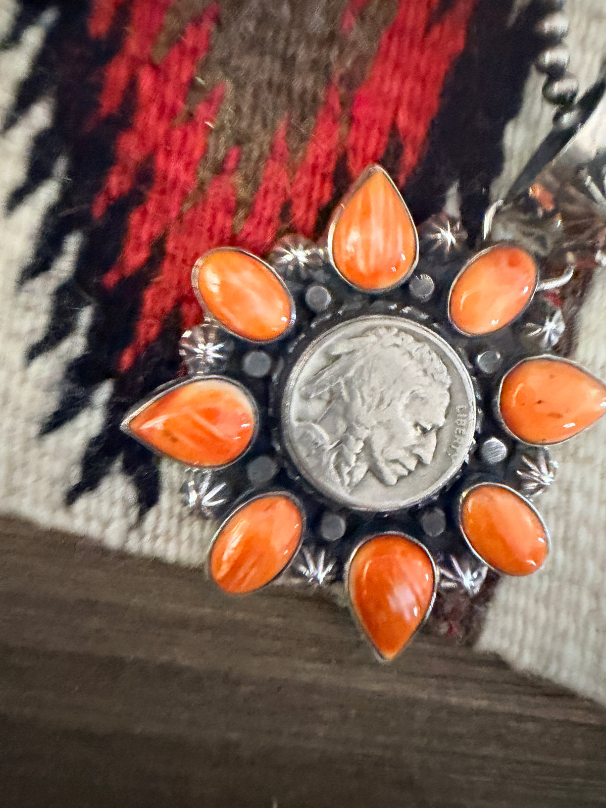 Handcrafted Sterling Silver & Spiny Oyster Buffalo Nickel Pendant