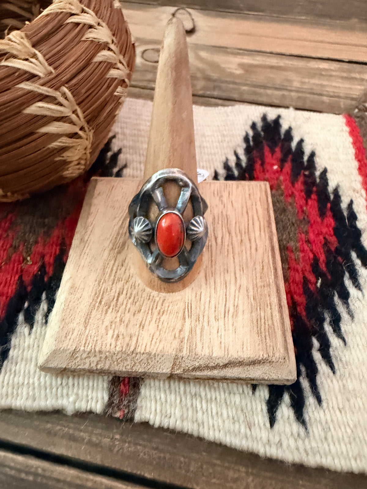 Handcrafted Coral and Sterling Silver Ring size 10 by Chimney Butte