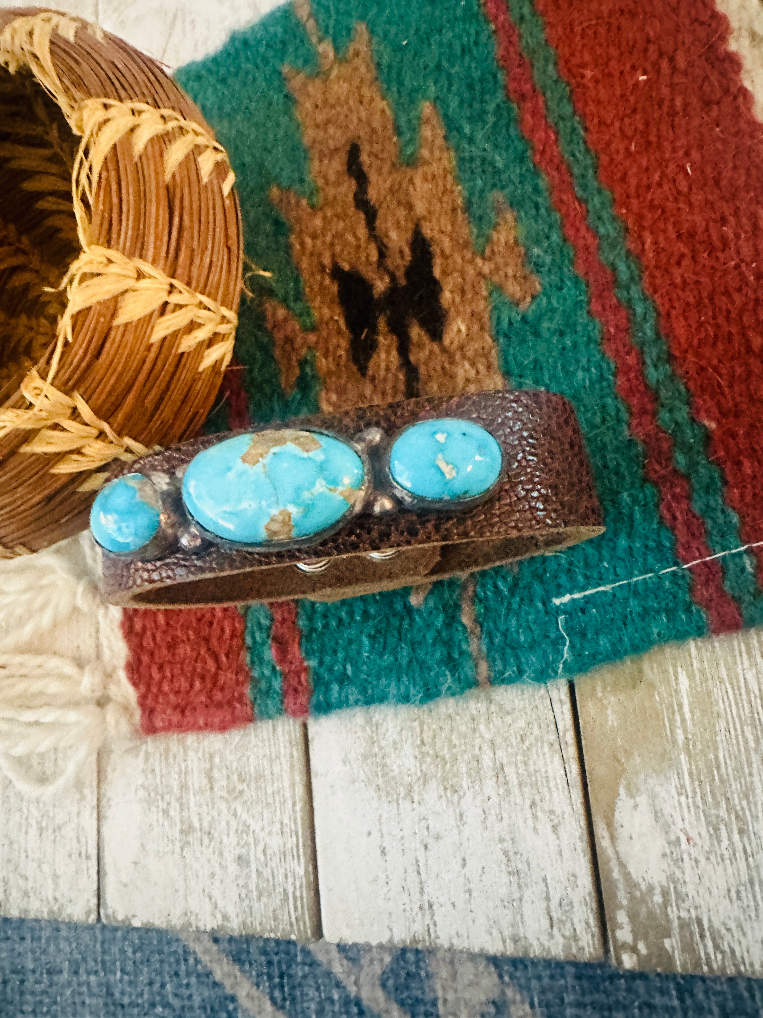 Handcrafted Sonoran Rose Turquoise & Sterling Silver Leather Bracelet