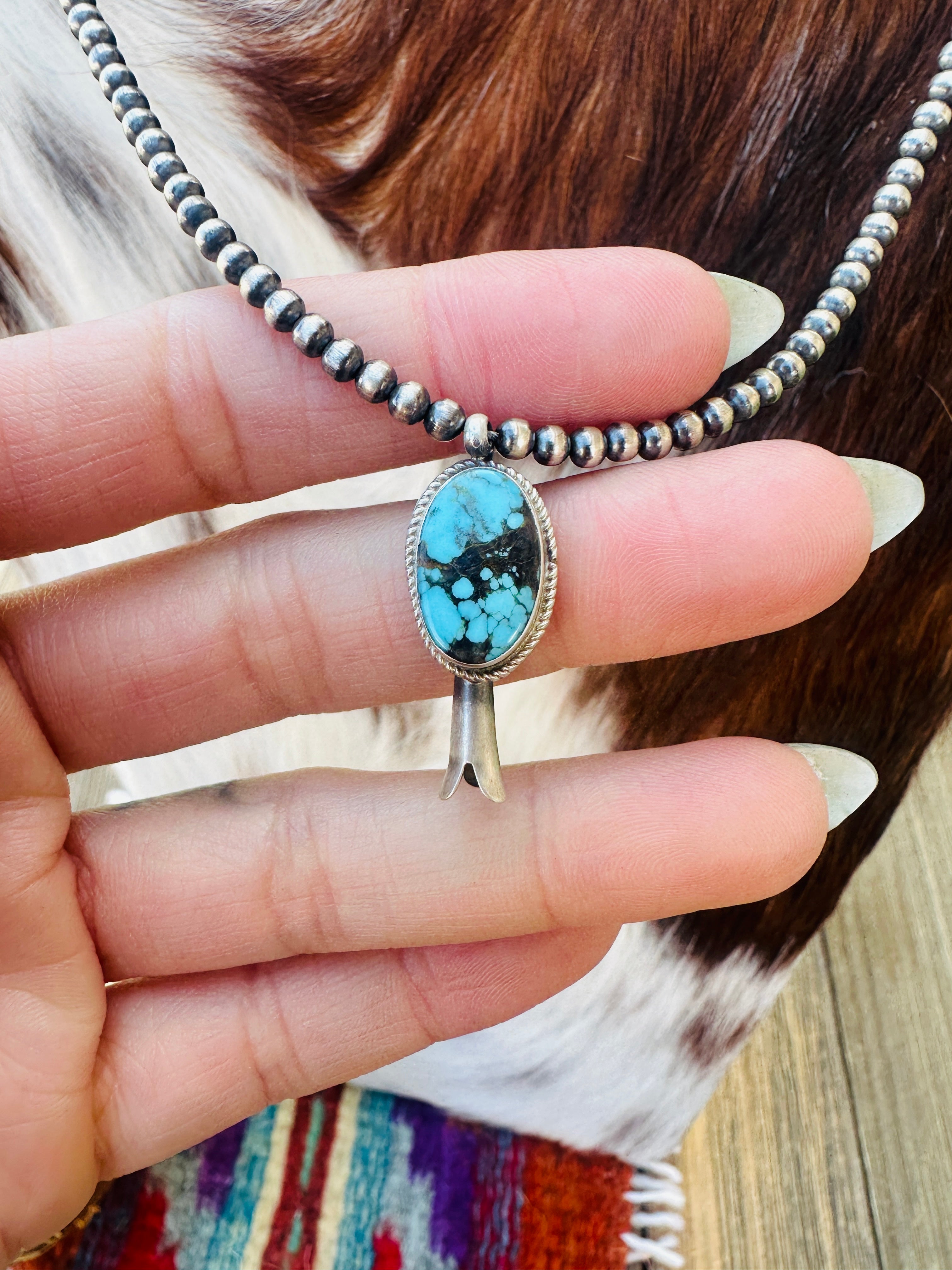 Handcrafted Turquoise & Sterling Silver Beaded Blossom Necklace