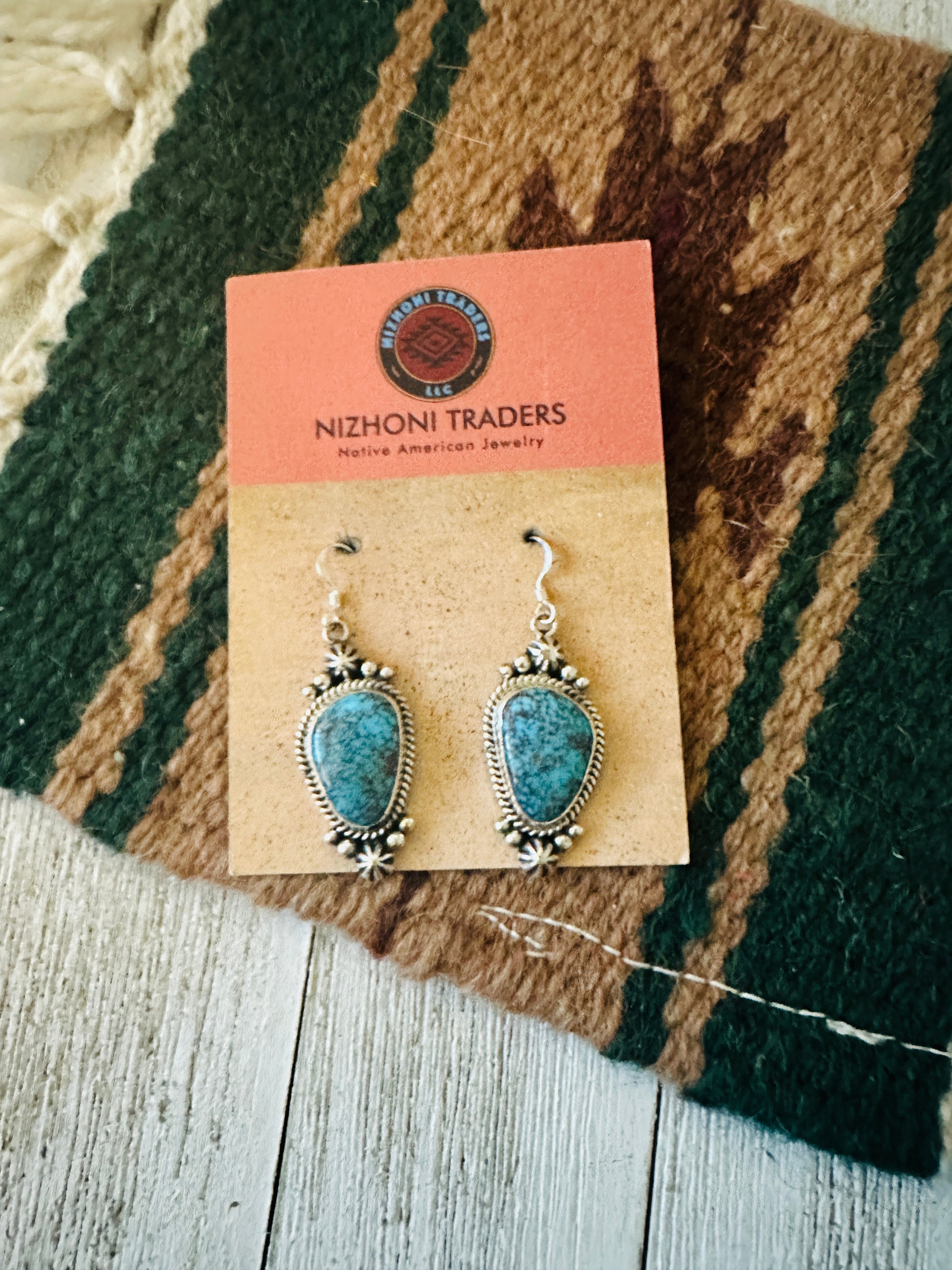 Navajo Kingman Web Turquoise and Sterling Silver Dangle Earrings