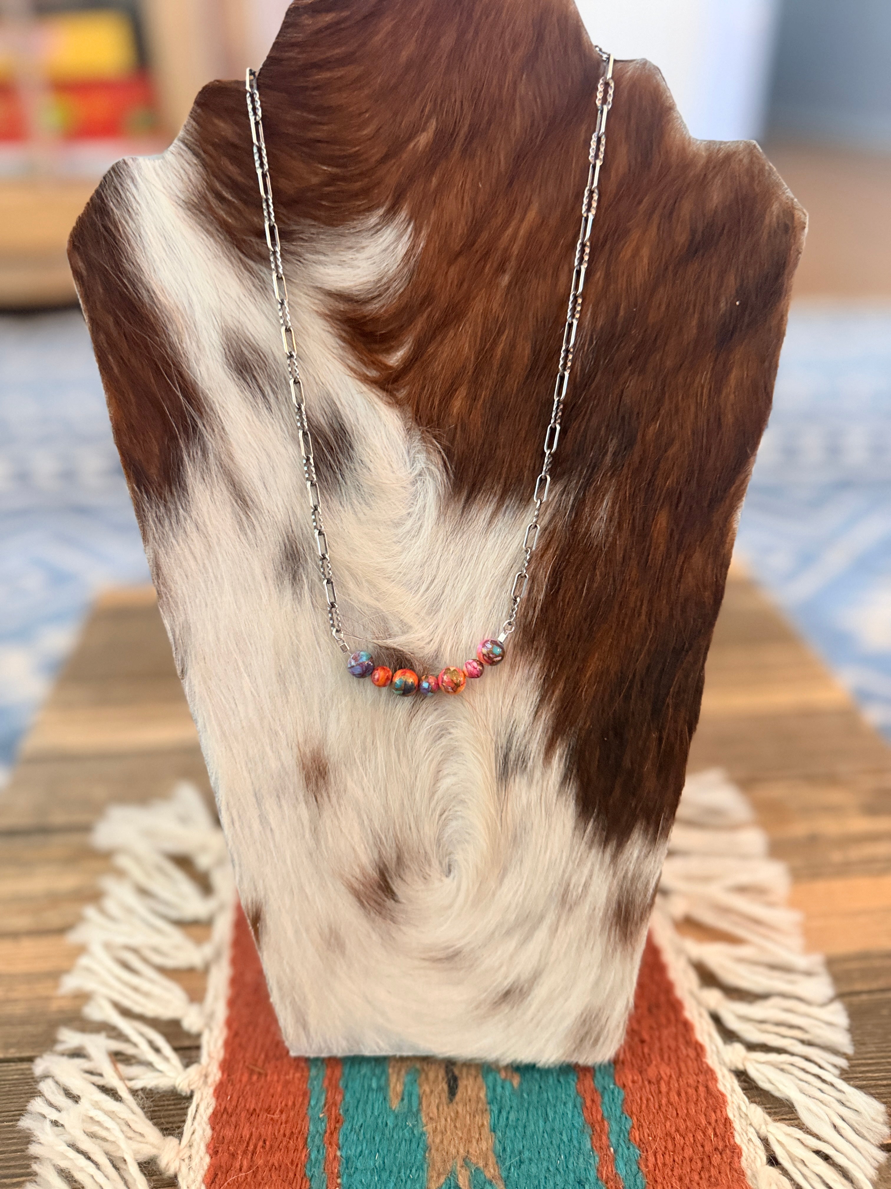 Handmade Sterling Silver & Pink Dream Mojave Beaded Necklace