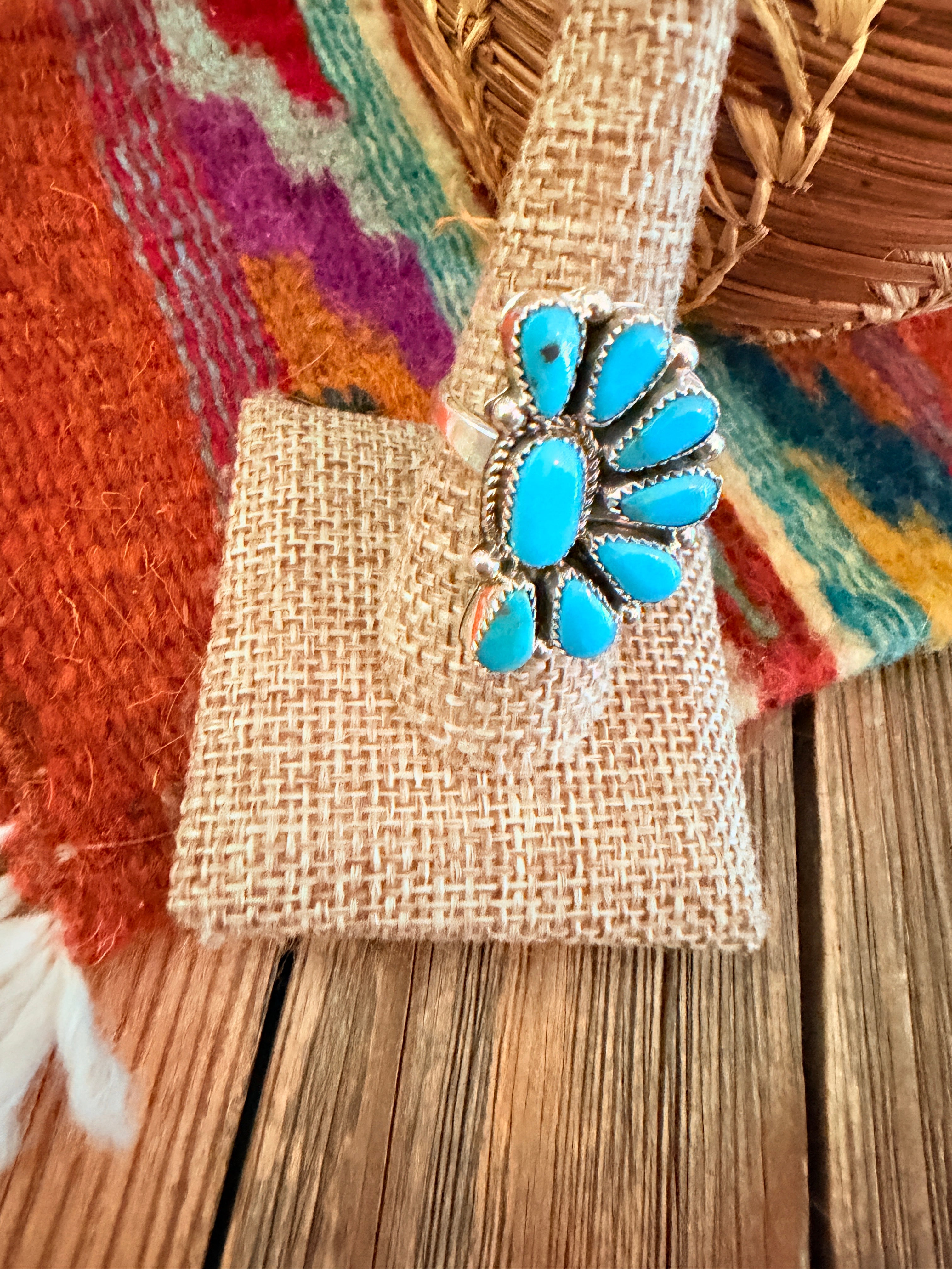 Handcrafted Turquoise & Sterling Silver Adjustable Cluster Ring