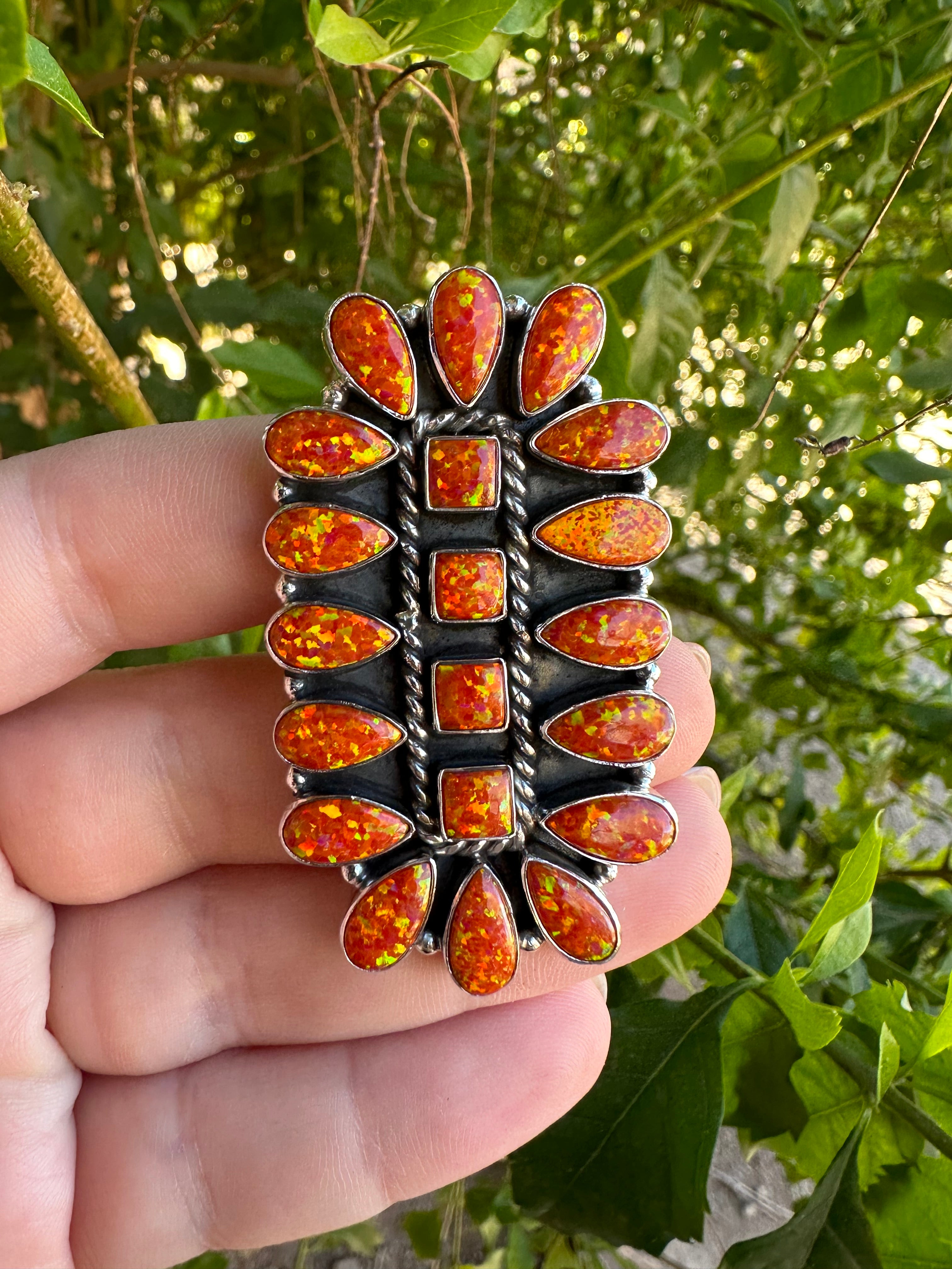 Handmade Adjustable Orange Fire Opal Sterling Silver Ring