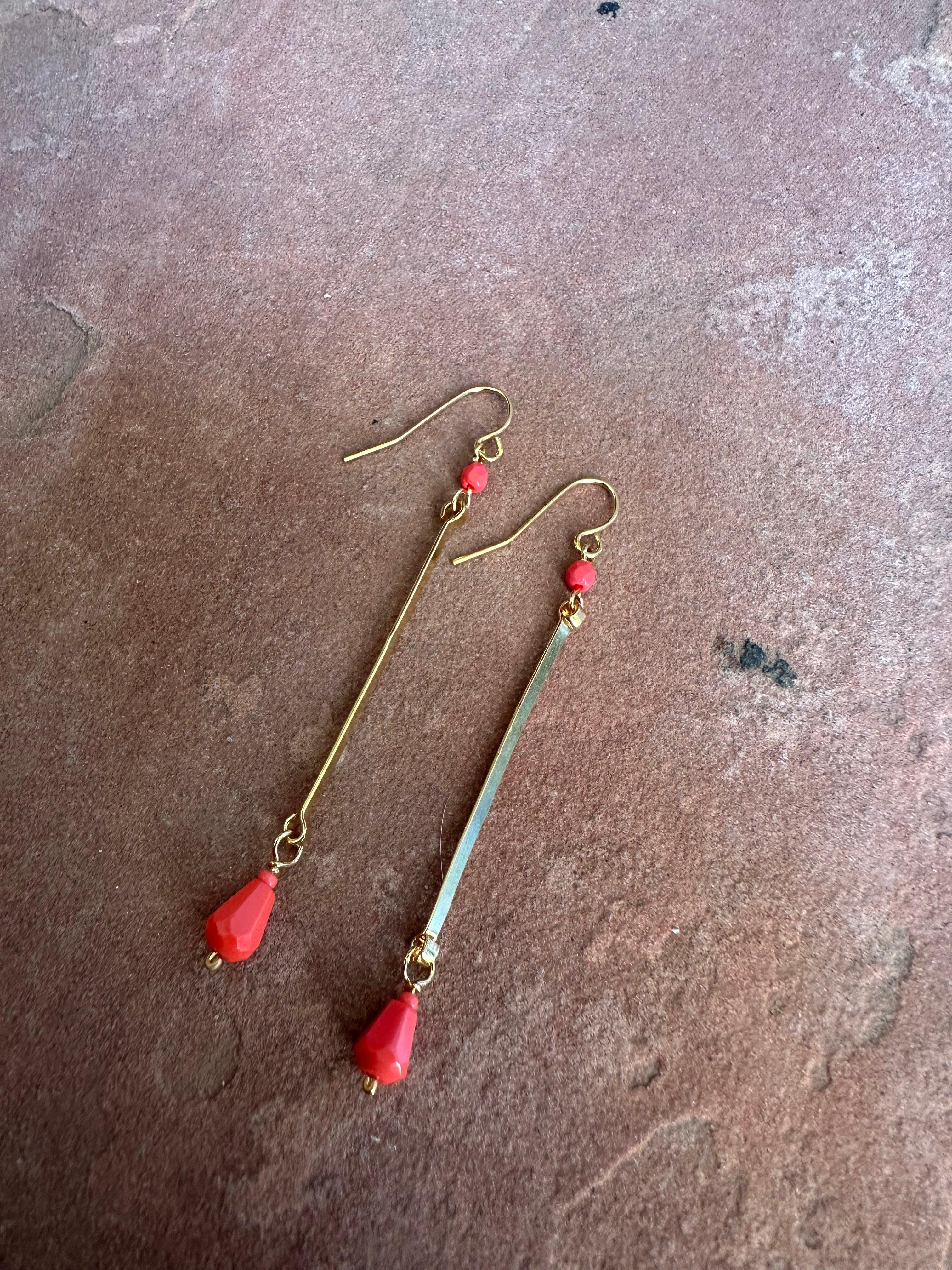 “The Golden Collection” Peach Drop Handmade Coral Colored Beaded & 14k Gold Plated Earrings