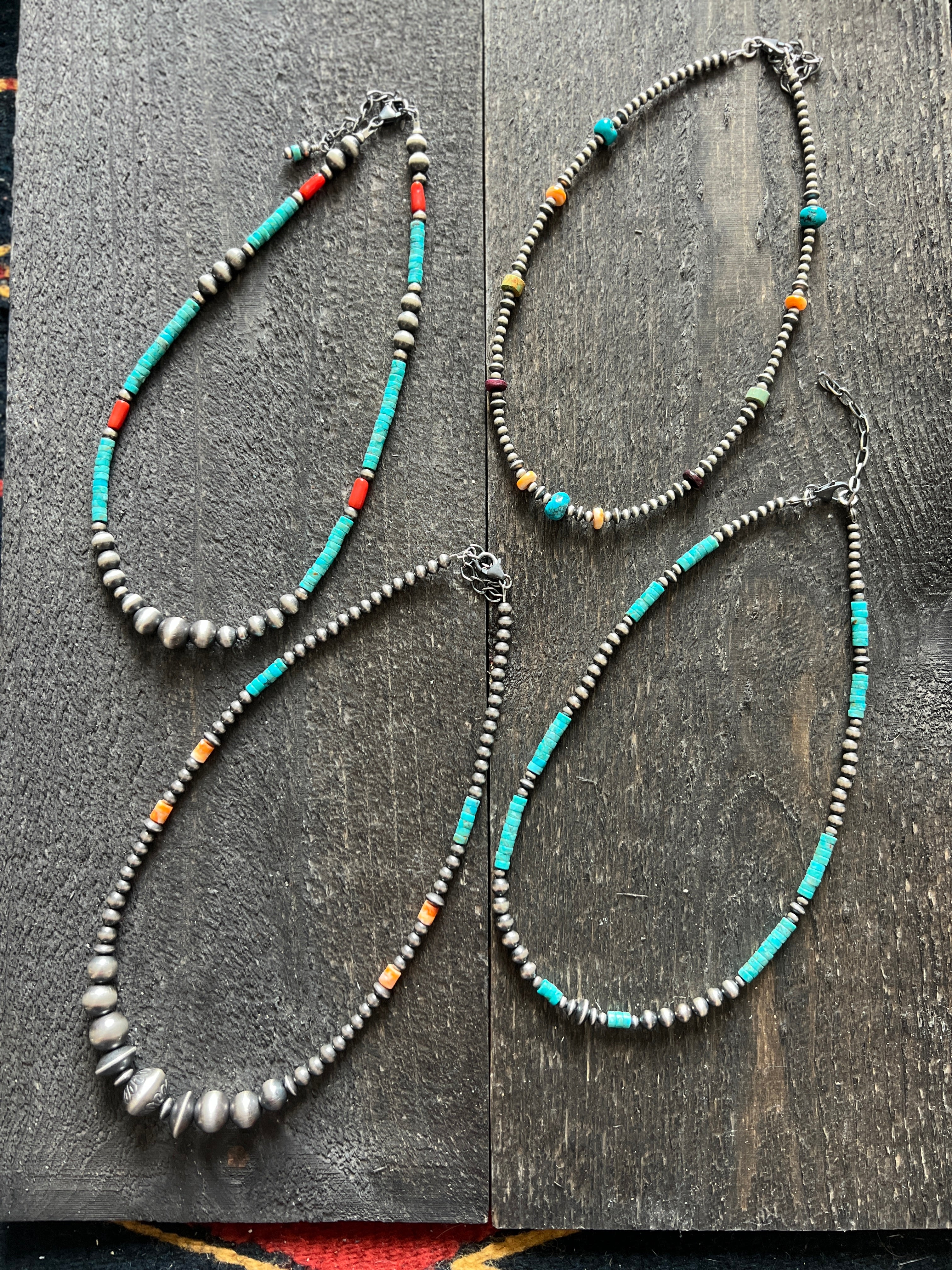 Summer Lovin’ Beaded Layering Necklace with Sterling Silver, Spiny Oyster Shell and Turquoise, 16” + 2”, The Flower Child