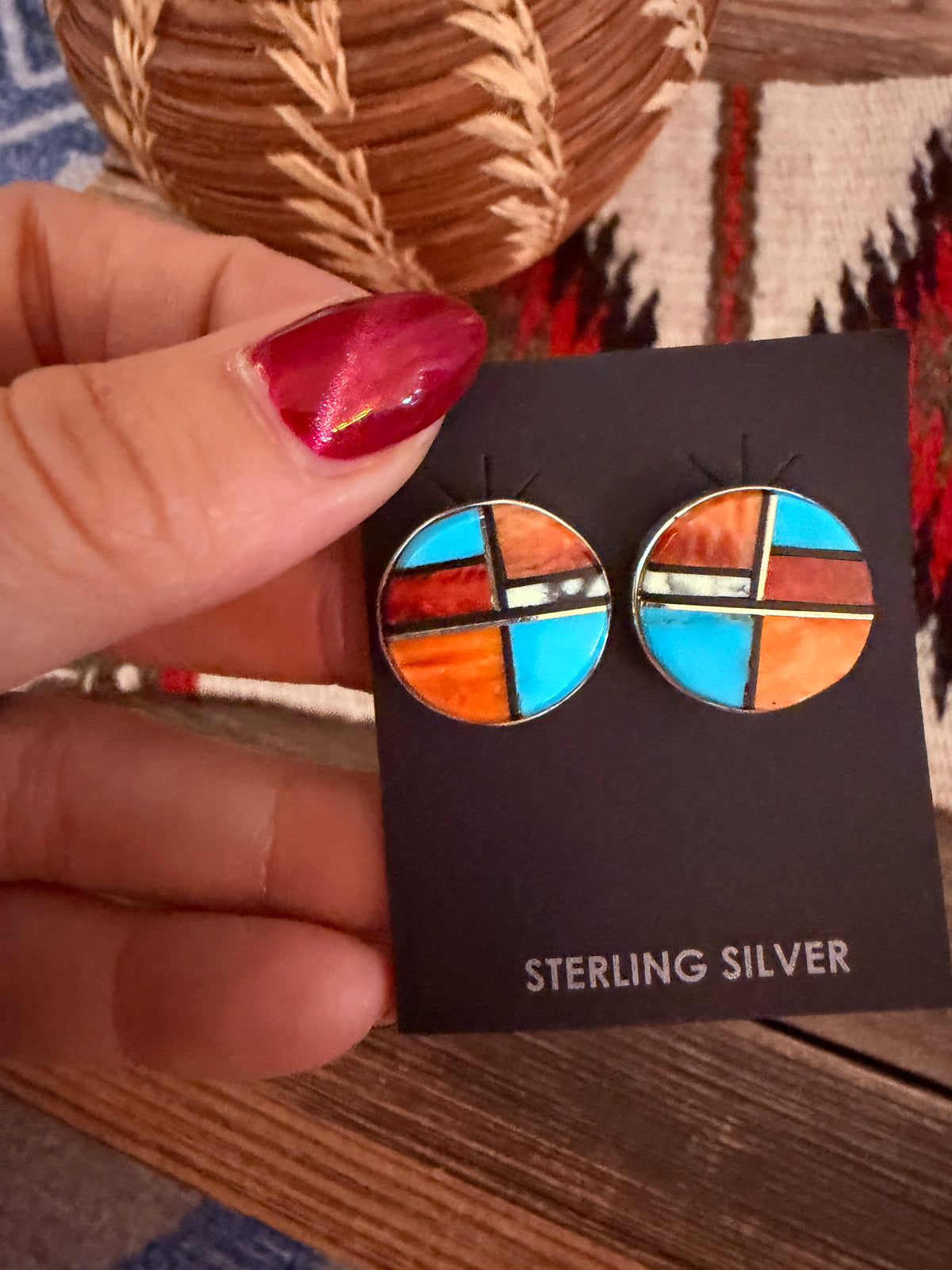 Handcrafted Multi Stone & Sterling Silver Inlay Stud Earrings