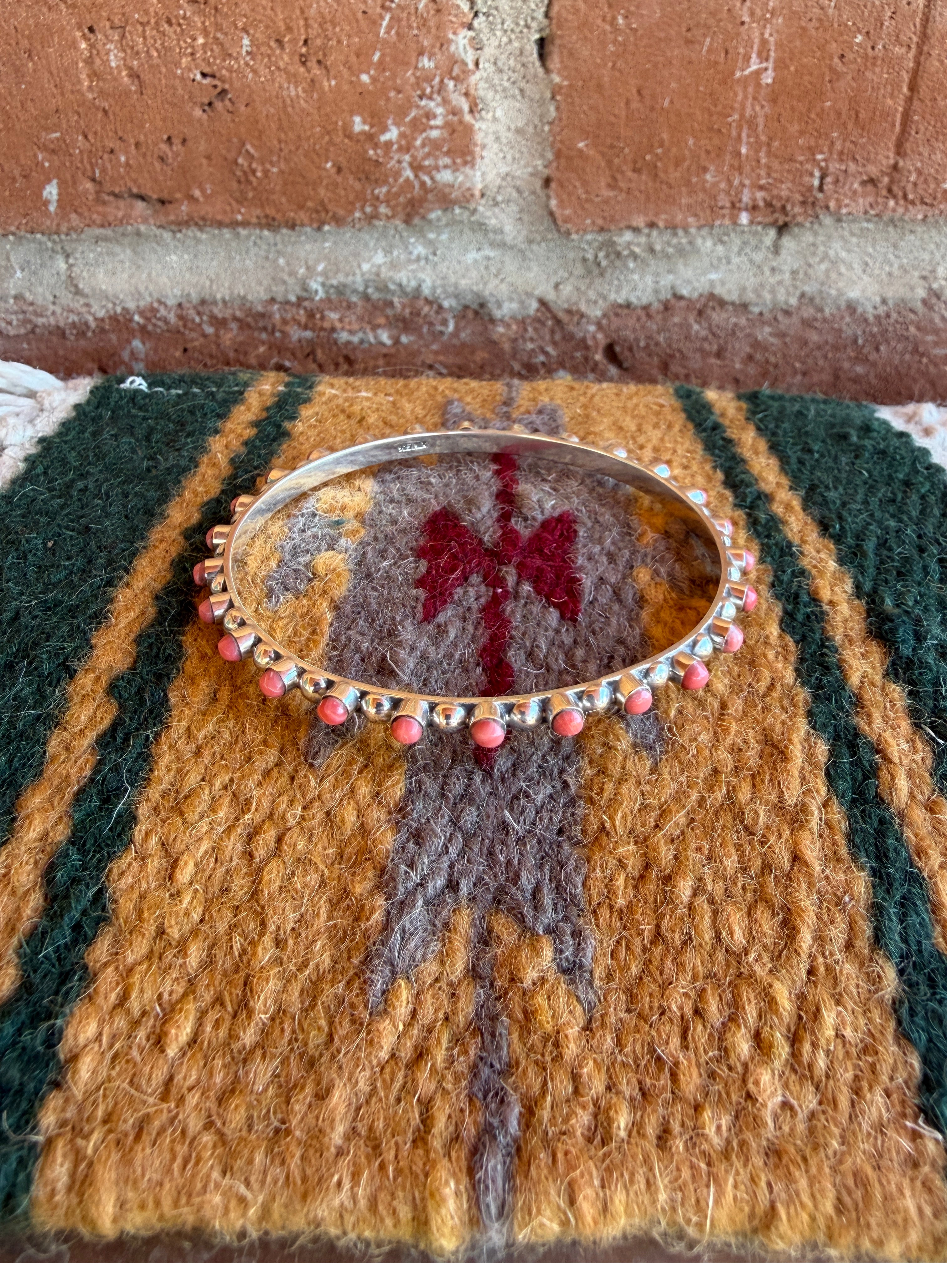 Handmade Coral & Sterling Silver Bangle Bracelet