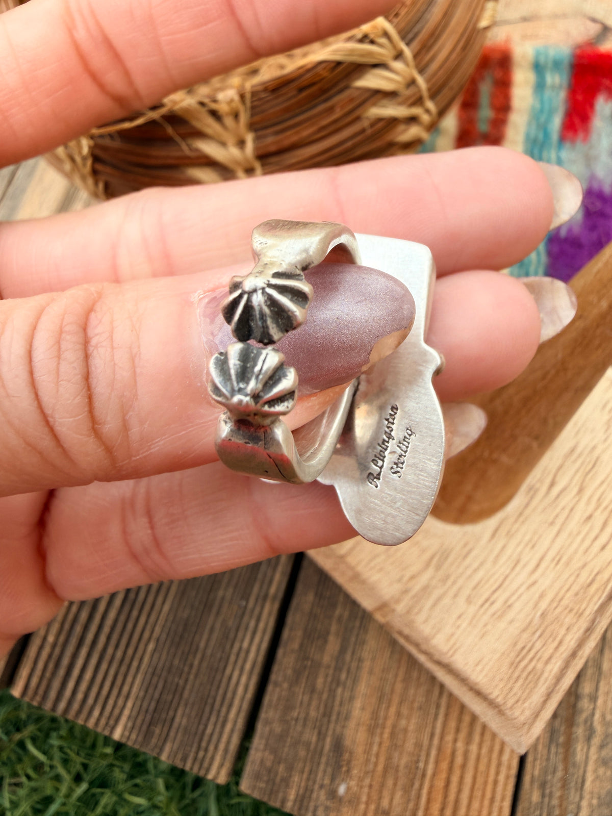 Handcrafted Spiny Oyster, Turquoise & Sterling Silver Adjustable Cluster Ring by Robert Livingston