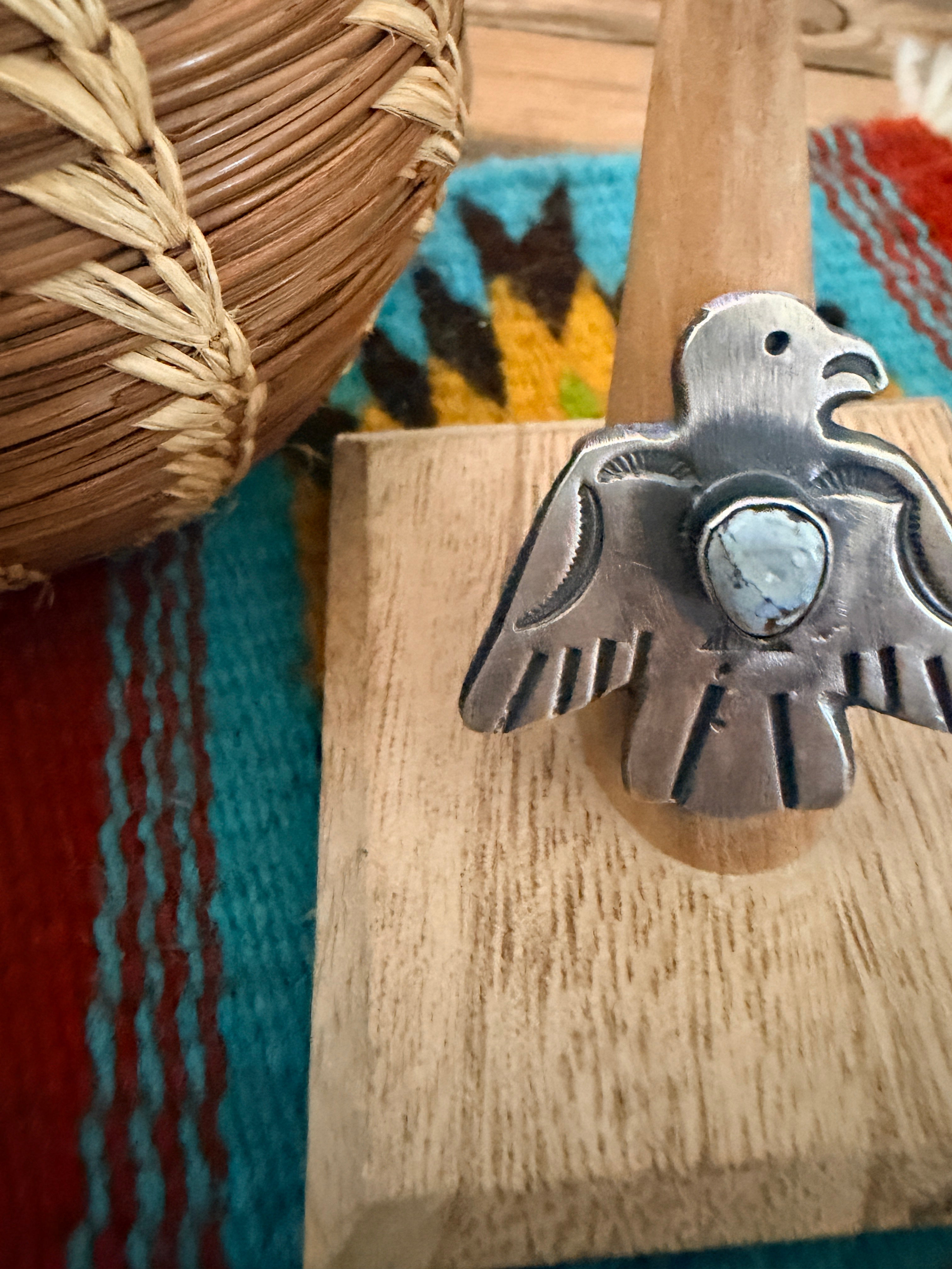 Handcrafted Turquoise and Sterling Silver Thunderbird Ring size 8 by Chimney Butte