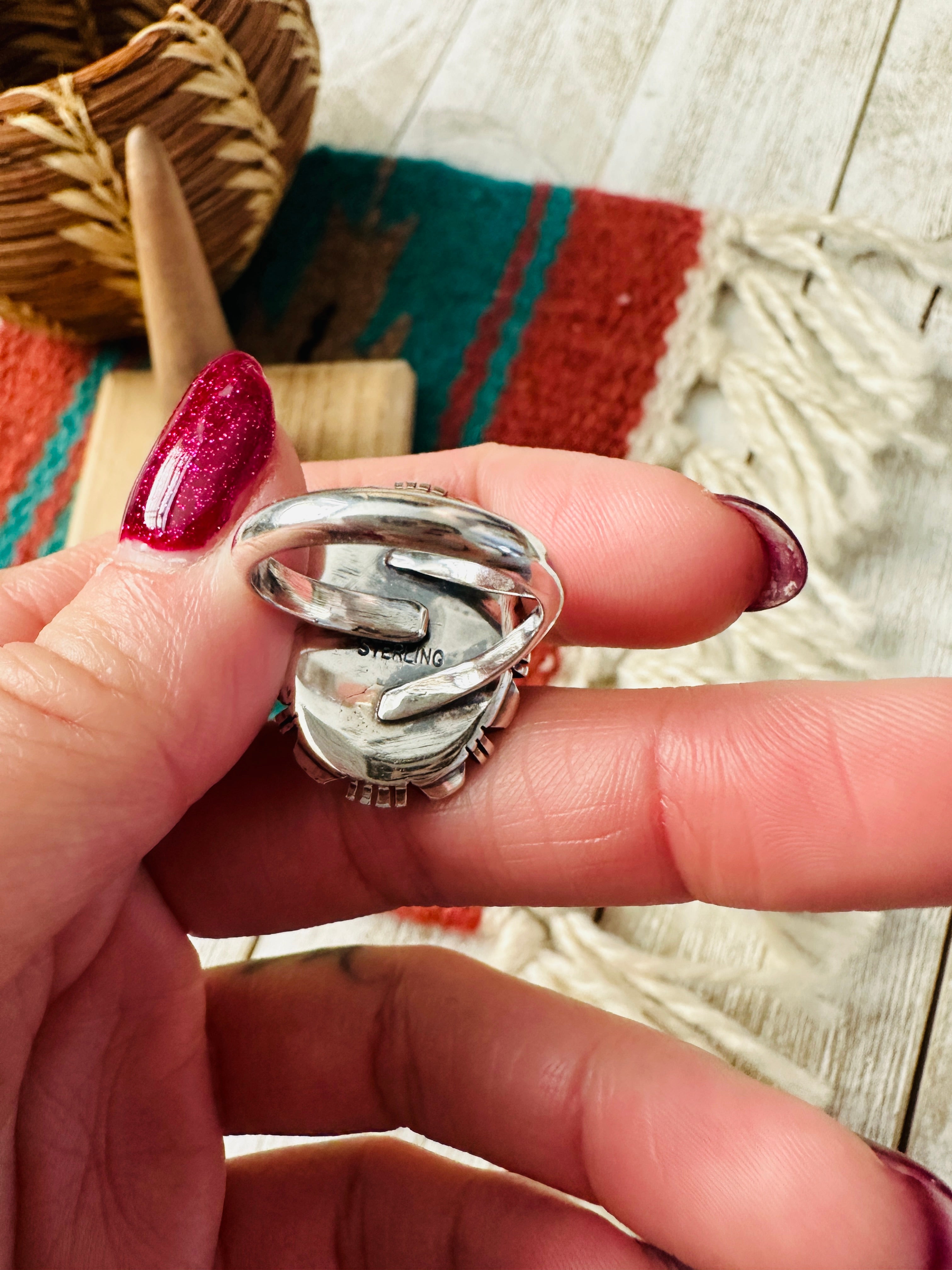 Navajo Sterling Silver & Pink Dream Mojave Adjustable Ring