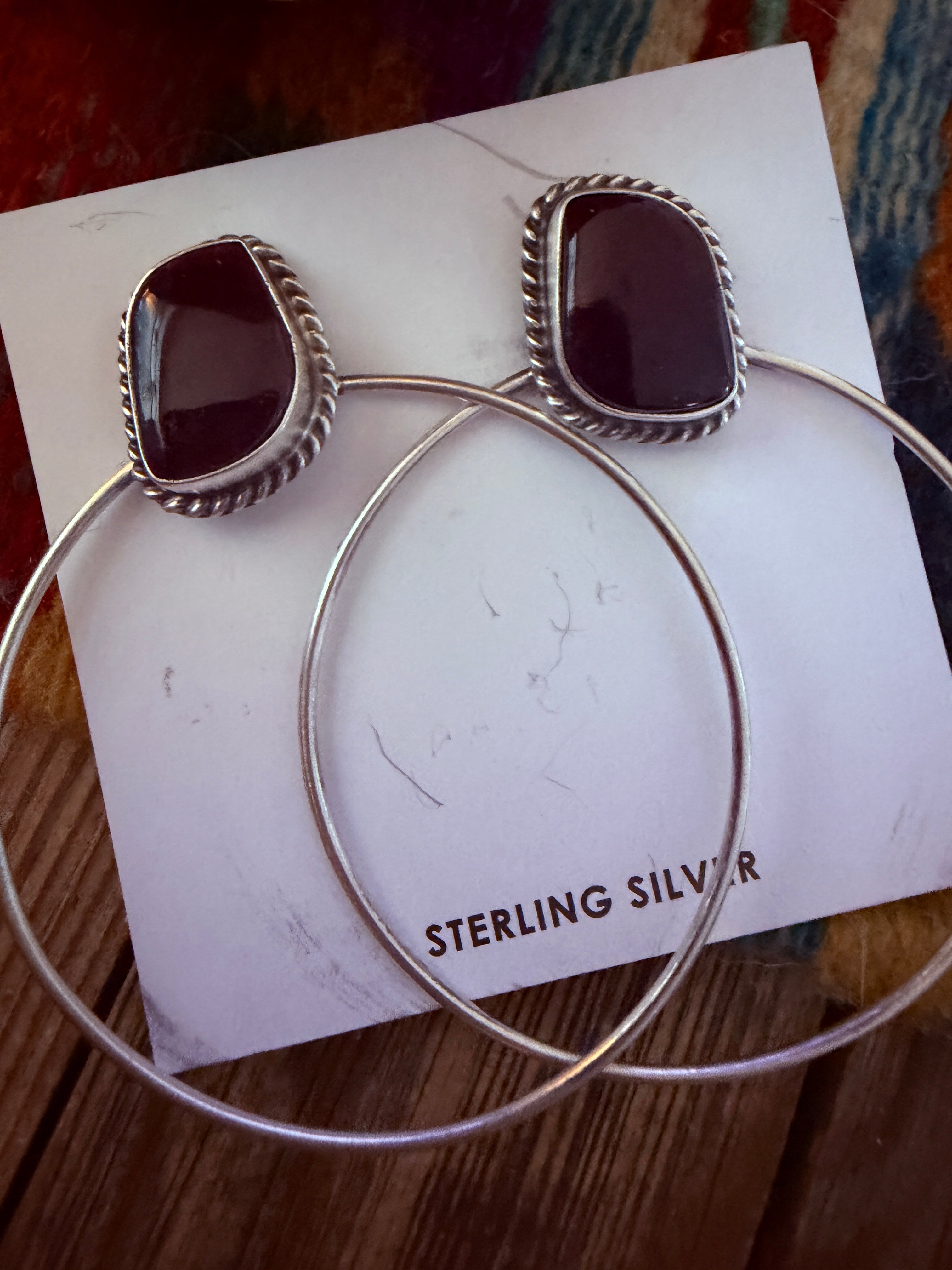 Handcrafted Purple Spiny and Sterling Silver Dangle Hoop Earrings by Elouise Kee