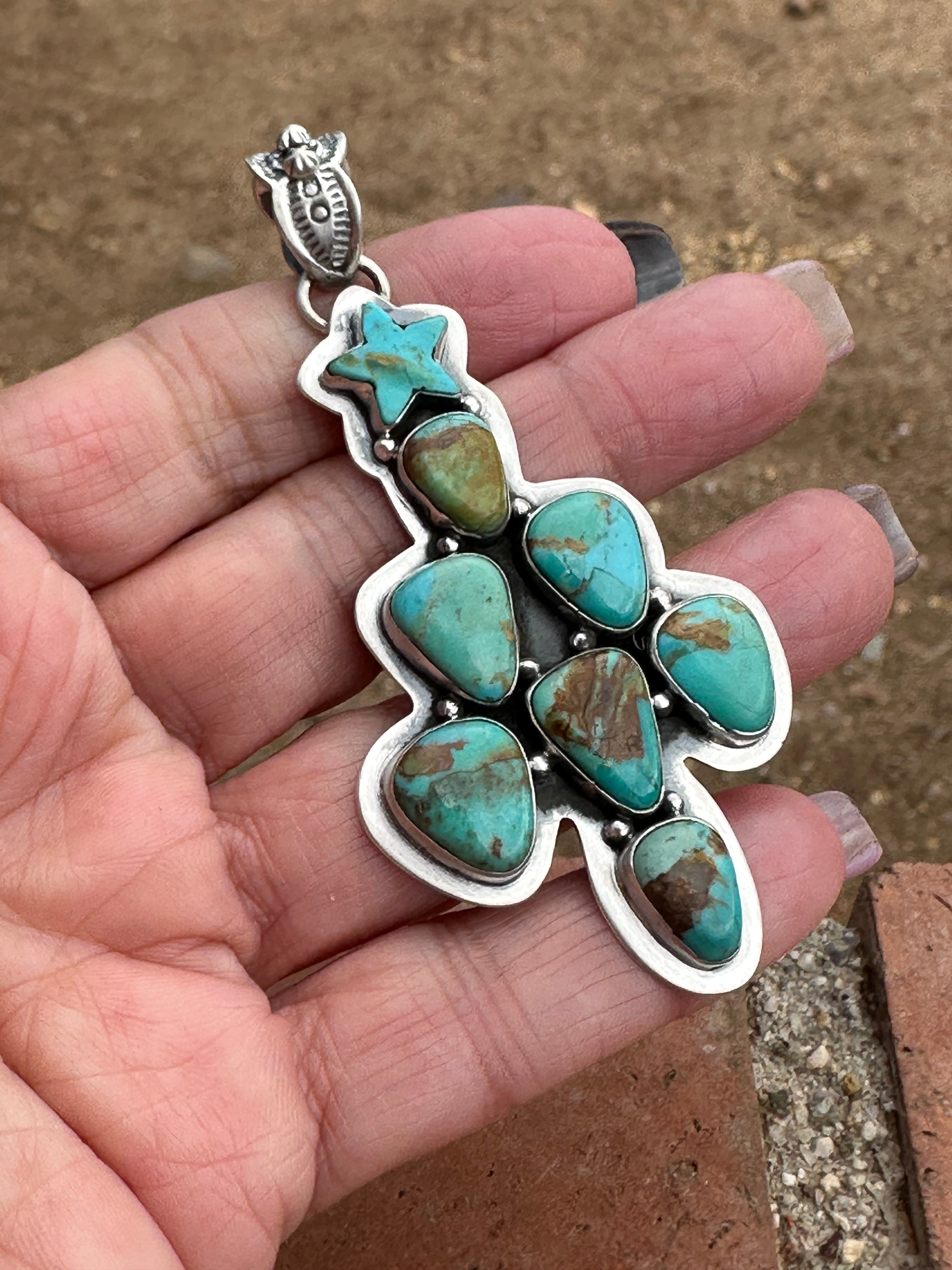 Handmade Sterling Silver  & Turquoise Christmas Tree Pendant