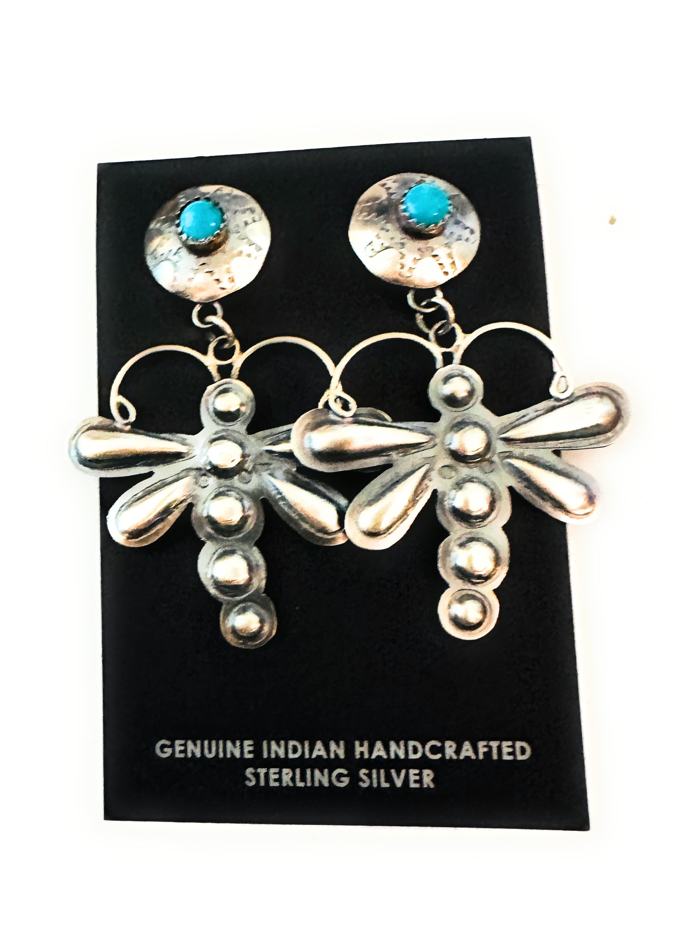 Navajo Turquoise & Sterling Silver Dragonfly Dangle Earrings