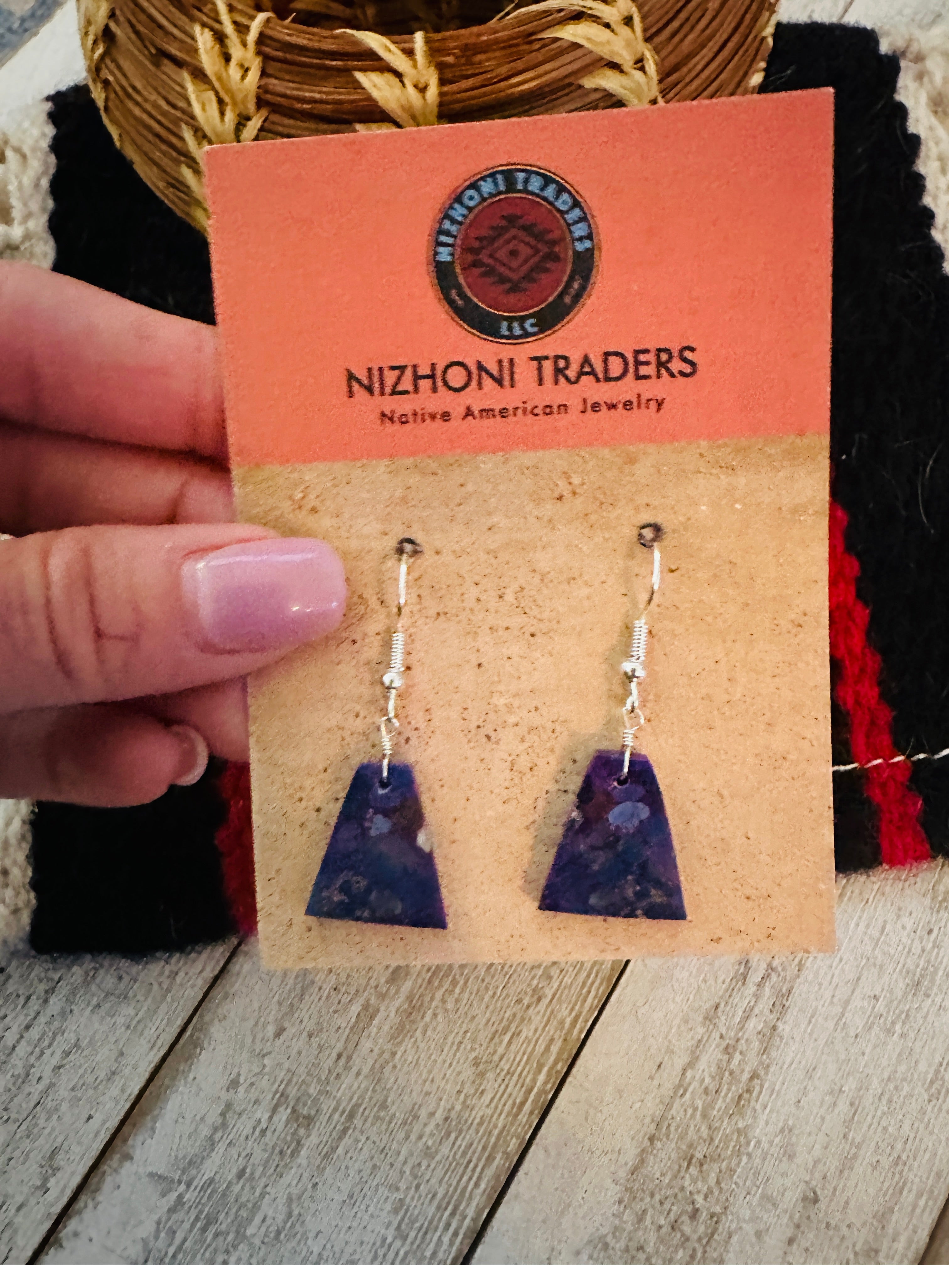 Handcrafted Sterling Silver & Purple Mojave Slab Dangle Earrings