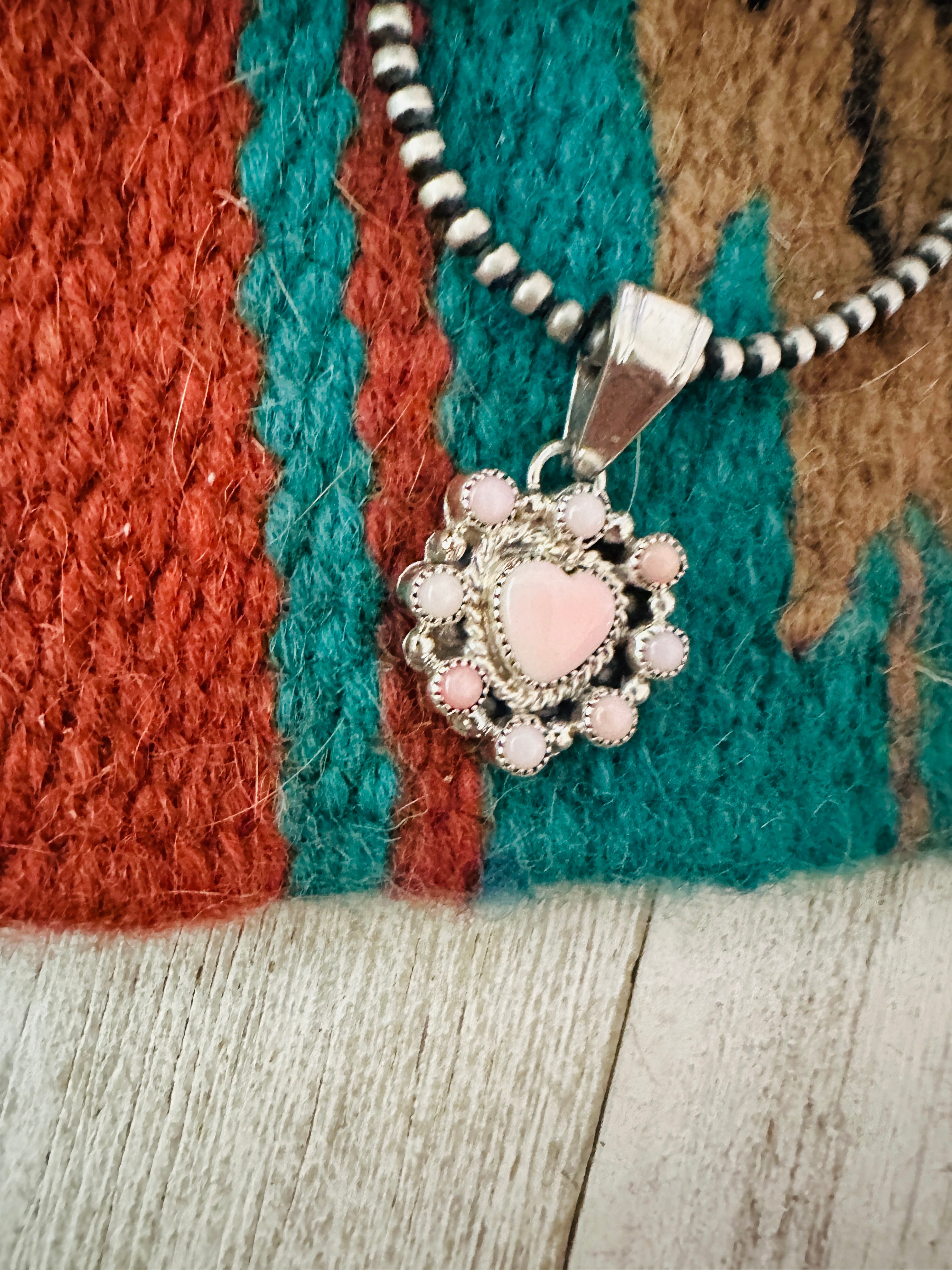 Navajo Queen Pink Conch Shell & Sterling Silver Heart Pendant