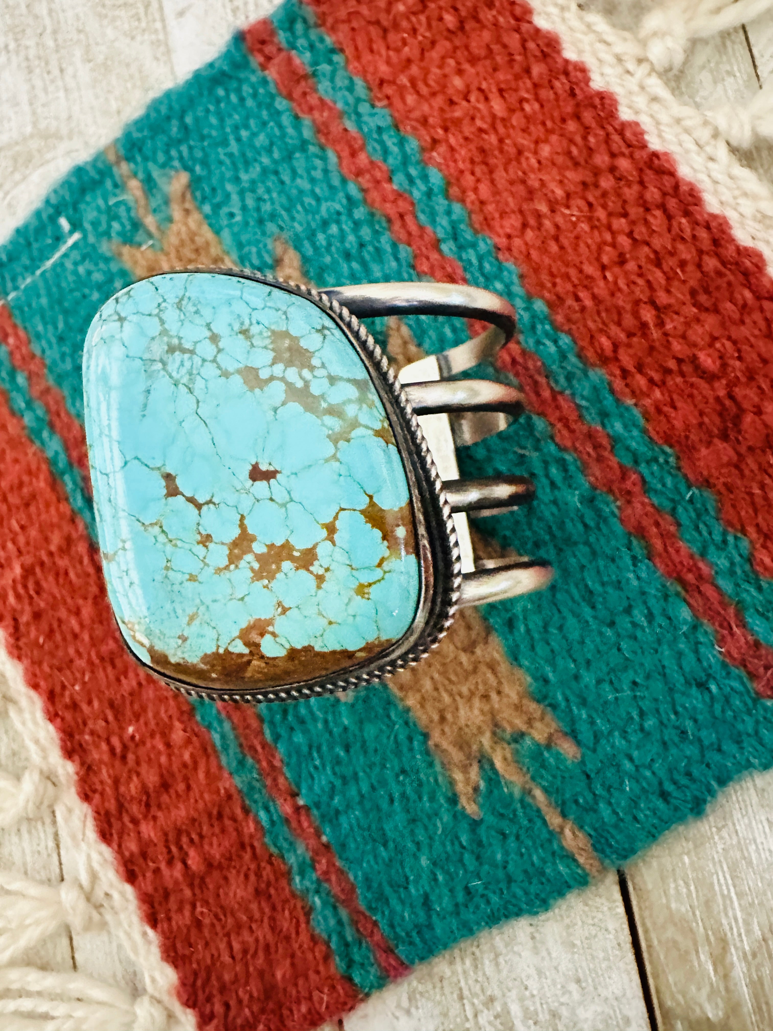 Handcrafted Sterling Silver & Number 8 Turquoise Cuff Bracelet by Chimney Butte