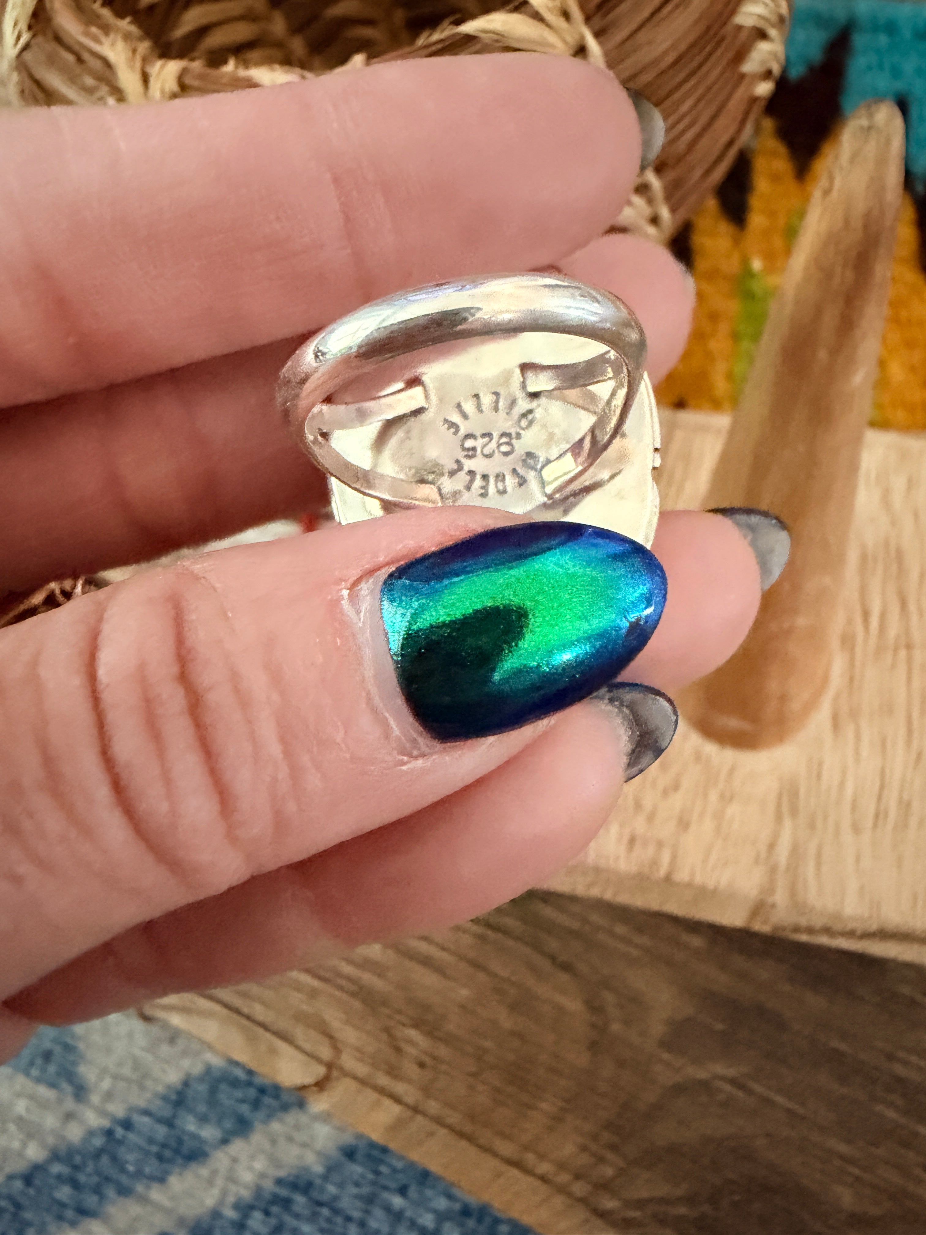 Handcrafted Turquoise & Sterling Silver Ring Size 8 by Wydell Billie